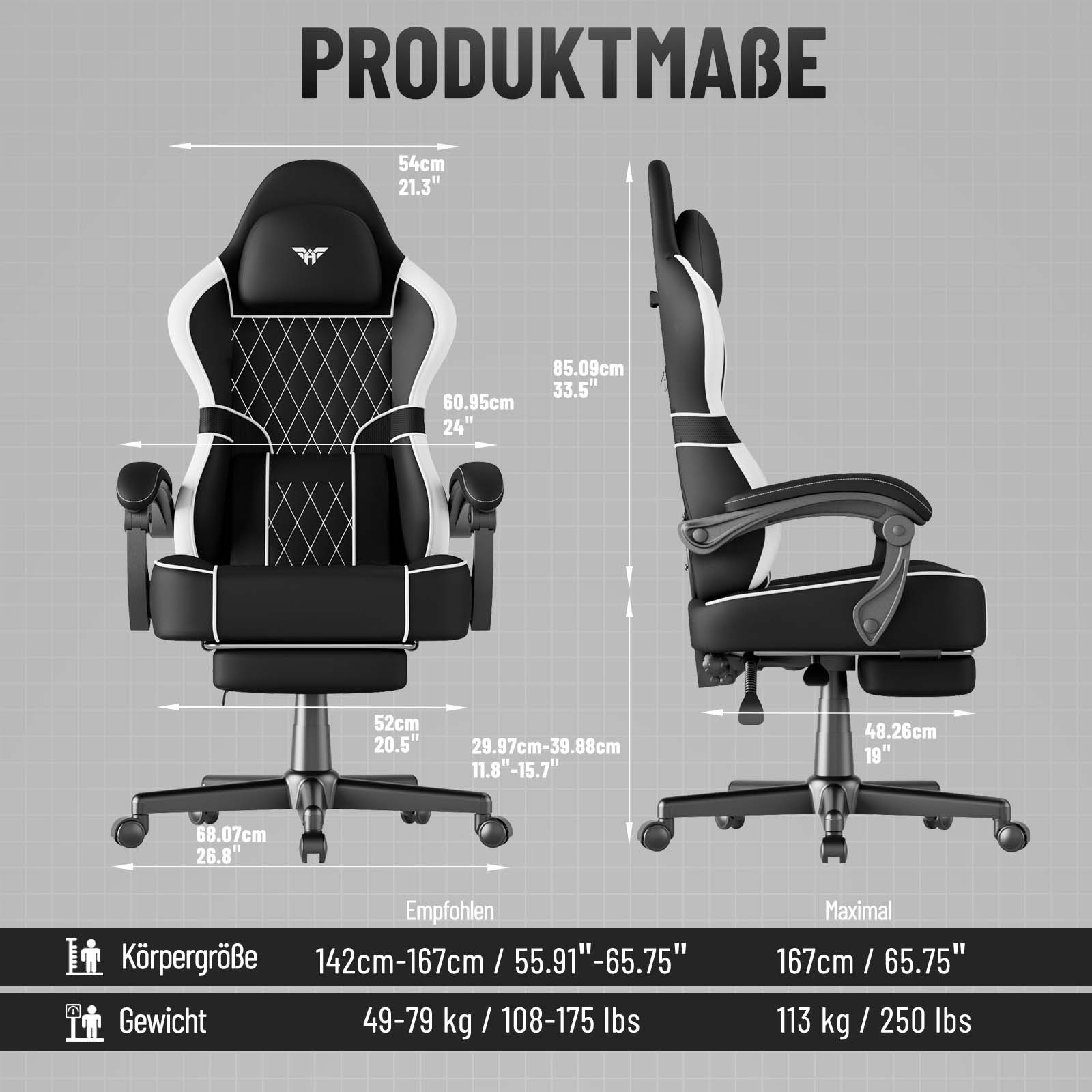 Huracan Gaming-Stuhl Gamer Chair mit verstellbare Kopfstütze und Lendenkissen,Ergonomisch
