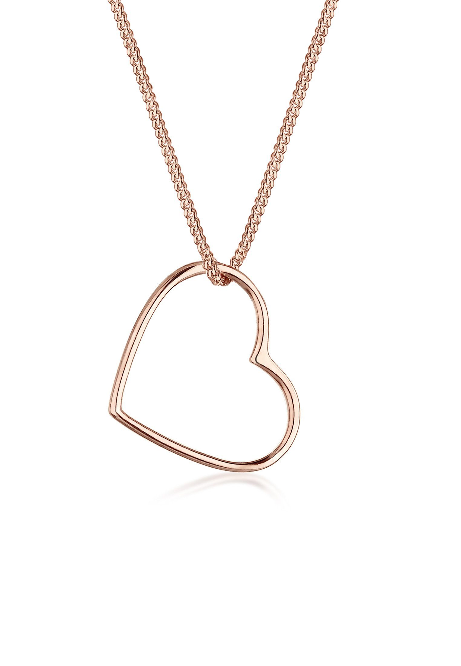 Elli Kette mit Anhänger Herz Anhänger Liebe Cut Out 925 Silber, Herz Rosegold