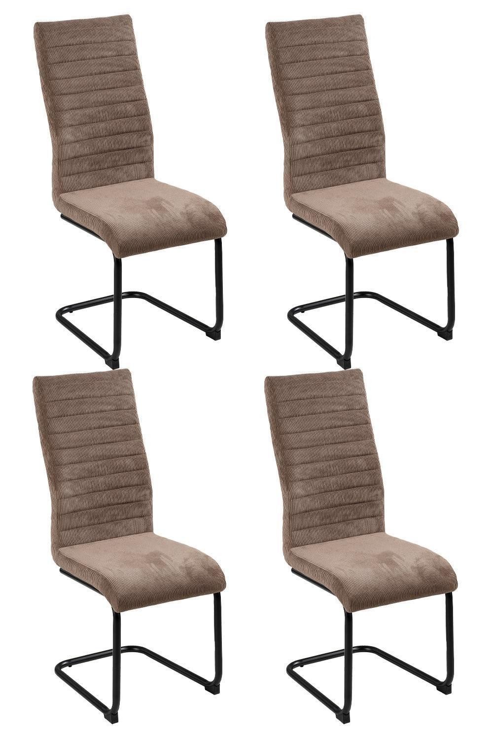Home4You Freischwinger Schwingstuhl, Braun, Cord, Metallgestell, mit Quersteppung
