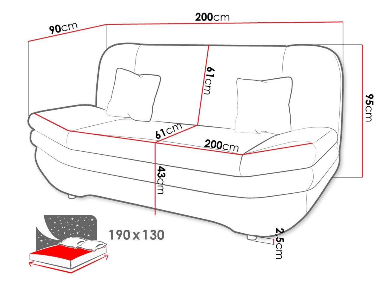 Bettkasten, und mit Schlafsofa Reißverschluss Premium, Kissen-Set mit Couch Weronika MIRJAN24 Schlaffunktion