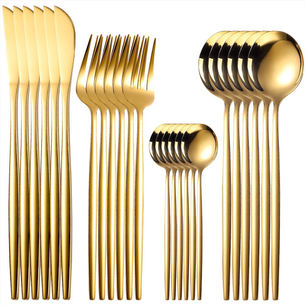 KingLux Besteck-Set 24Teilig Messer Gabel Löffel Geschirrset Set Spülmaschinenfest (24-tlg), 6 Personen, Edelstahl