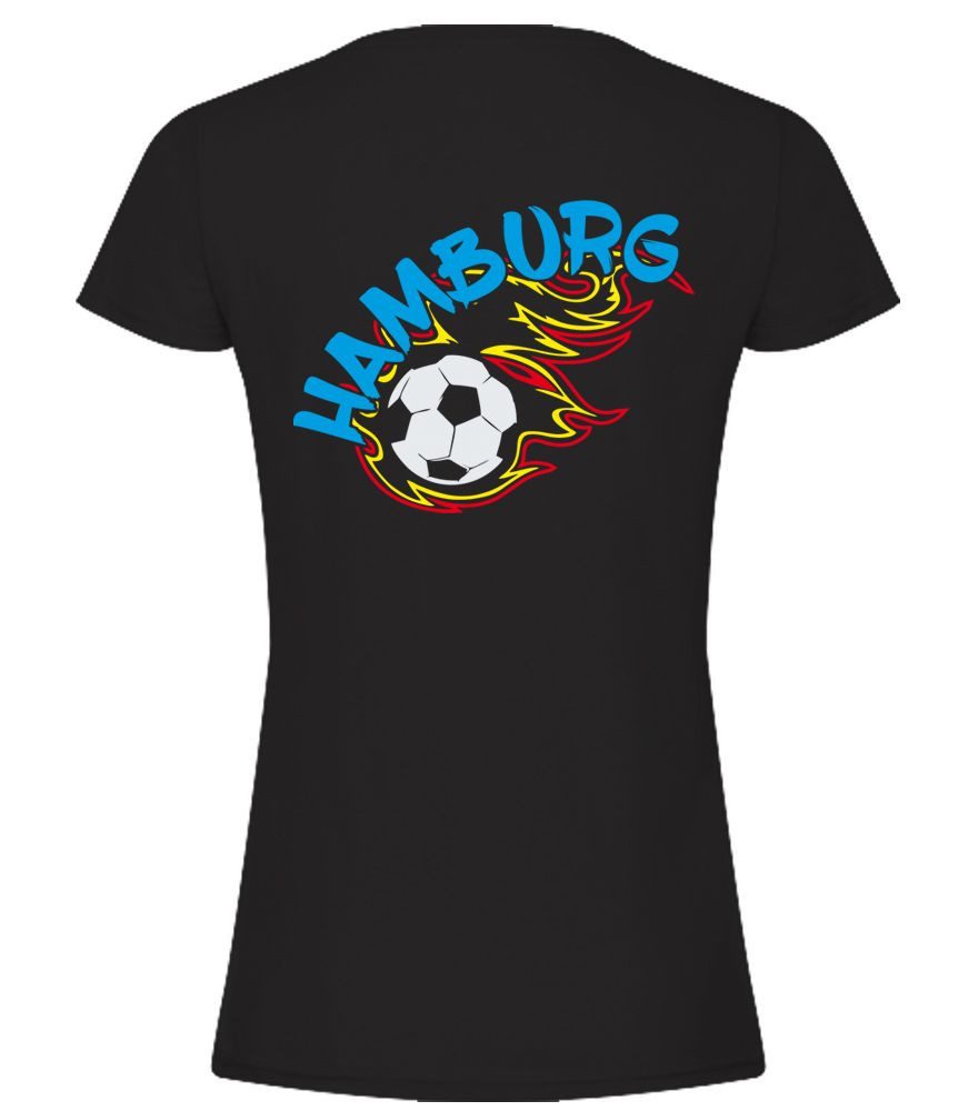 G-graphics T-Shirt Hamburg in flames – Feuer-Fussball – mit Front- & Backprint Slim-fit Damen T-Shirt mit einem Motiv für den echten Fan