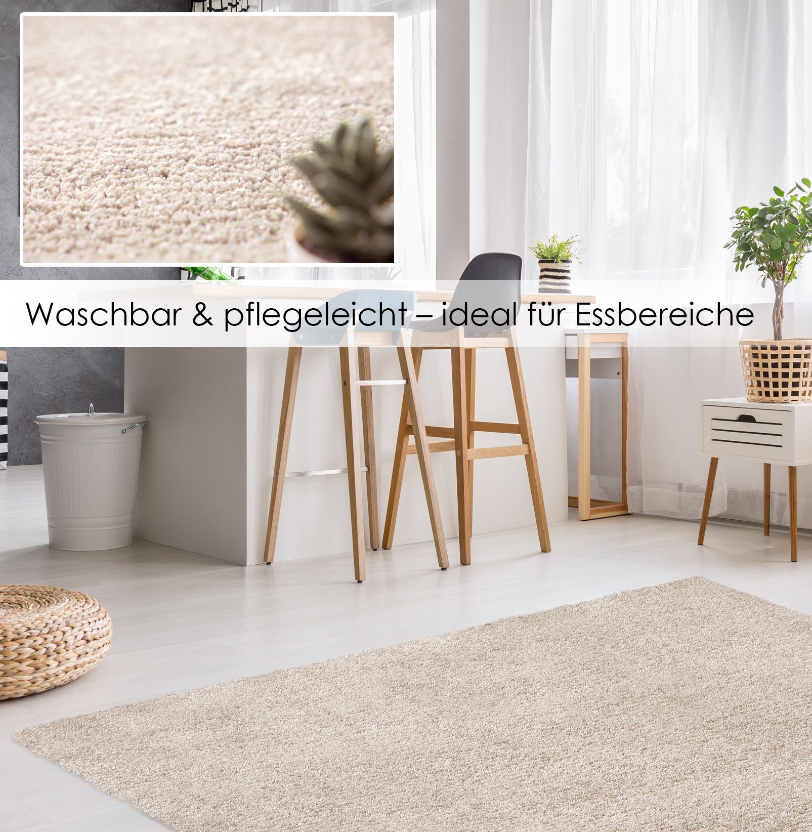 DomDeco Hochflor-Teppich LOOMA Teppich weich, waschbar, rutschfest, Teppich modern, Rechteckig, Gemütlich, flauschig, pflegeleicht