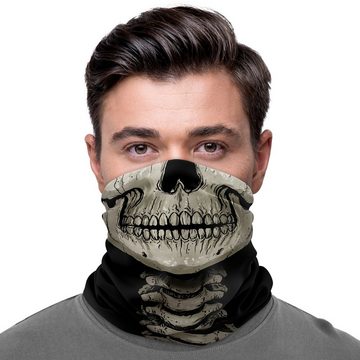 Maskworld Verkleidungsmaske Schlauchschal Skelett, Elastisches Halstuch mit witzigem Aufdruck