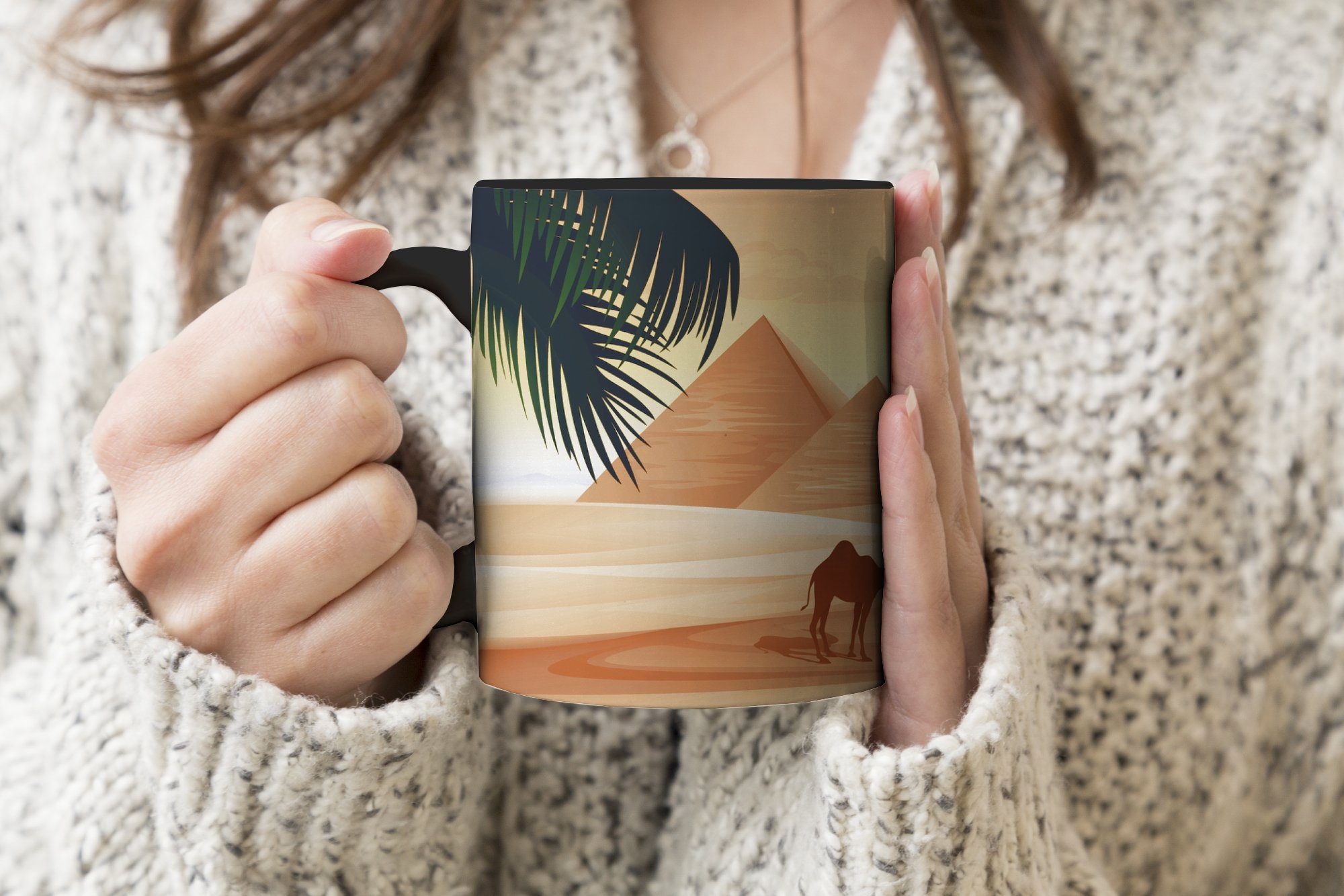 Kaffeetassen, MuchoWow den Teetasse, vor Dromedars eines Tasse Farbwechsel, Pyramiden Keramik, in Zaubertasse, Illustration Ägypten, Geschenk
