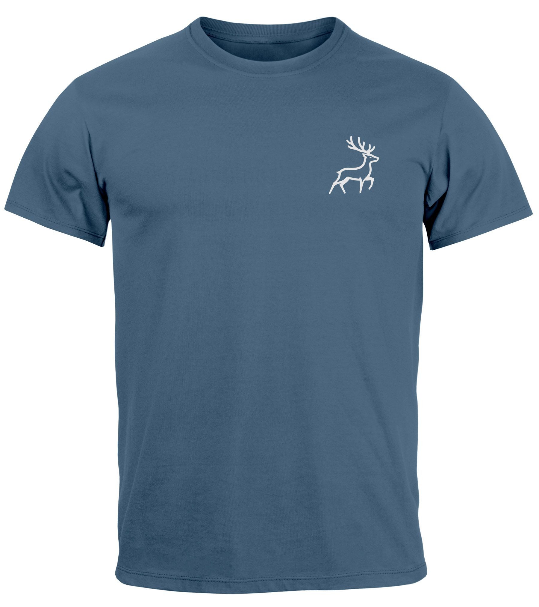 Neverless Print-Shirt Herren T-Shirt Hirsch Wald-Tiere Printshirt Logo Aufd günstig online kaufen