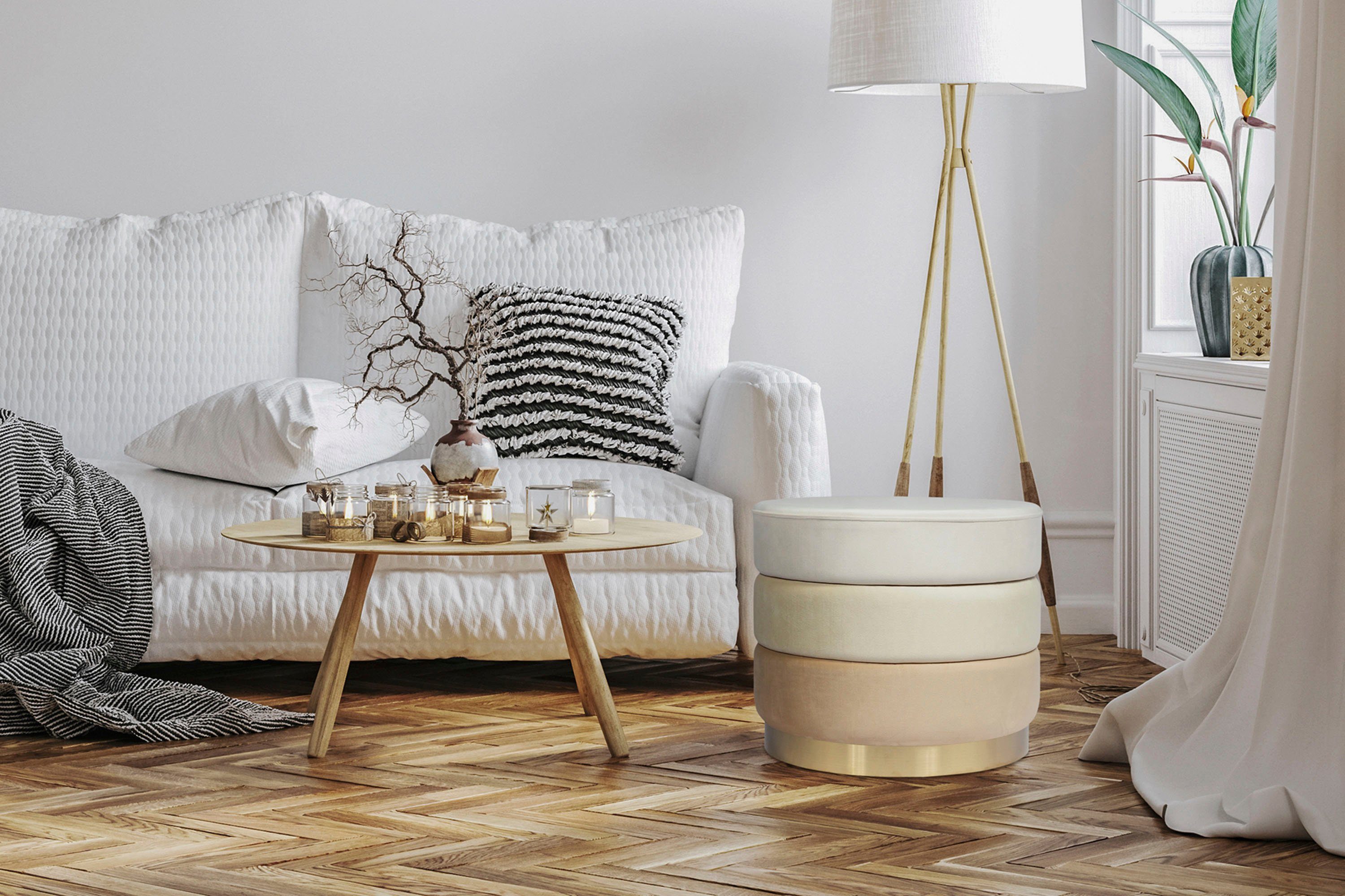 Kayoom Sitzhocker Hocker Elyse, Edler Touch durch goldenen Sockel (1 St), samtweich, hochwertig, Perfekt aufeinander abgestimmte Farben