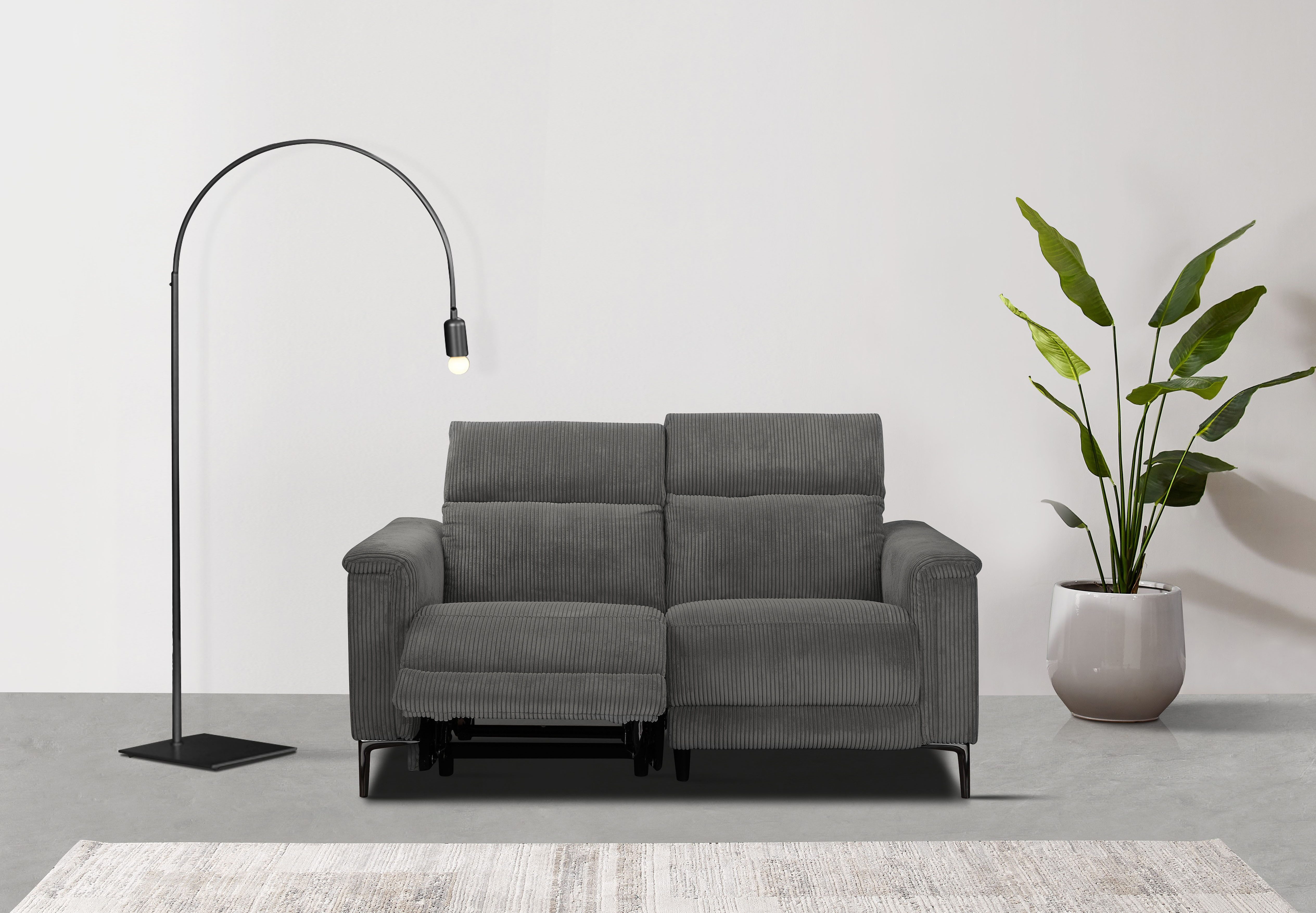OTTO home 2-Sitzer LUND Cord, 160 cm, manuelle o. elektrische Relaxfunktion, manuell od. elektrisch (m.USB-A), Federkern und Kopfteilverstellung