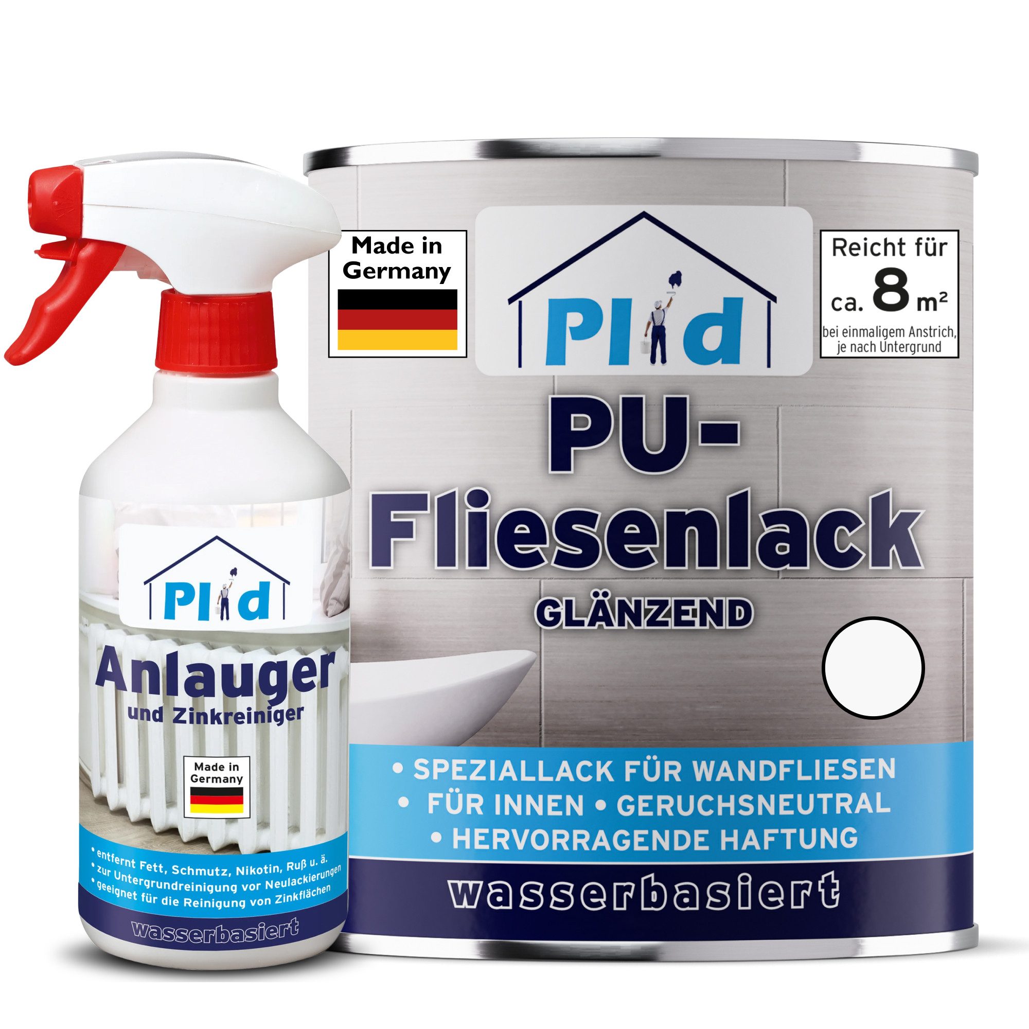 plid Fliesenlack Premium Fliesenlack Fliesen Lack Fliesenfarbe & 0,5l Anlauger, schnelltrocknend, spritzwasserbeständig, verarbeitungsfertig