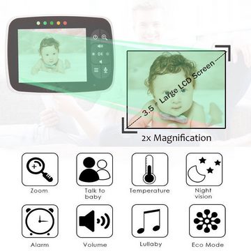 Cbei Babyphone Babyphone mit Kamera, VOX Babyfon, Nachtsicht Baby, Infrarot-Nachtsicht, Temperaturüberwachung, Lullaby, 2-Wege Gegensprechanlage, 1-tlg., Video Überwachung mit 3.2" Digital LCD Bildschirm Wireless