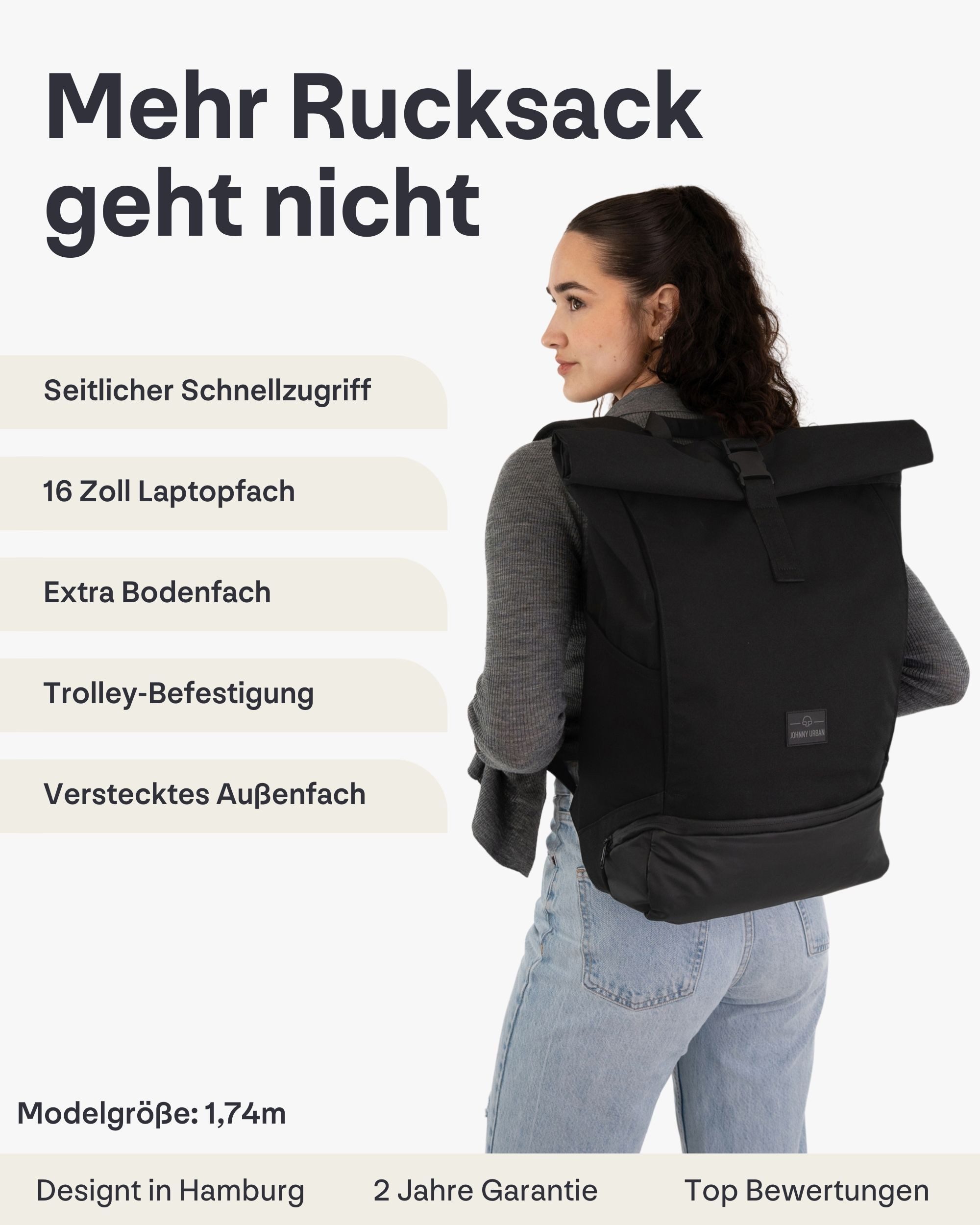 Johnny Urban Cityrucksack Allen Large Rolltop mit Laptopfach (1-tlg), Wasserabweisend – Bild 2 von 5