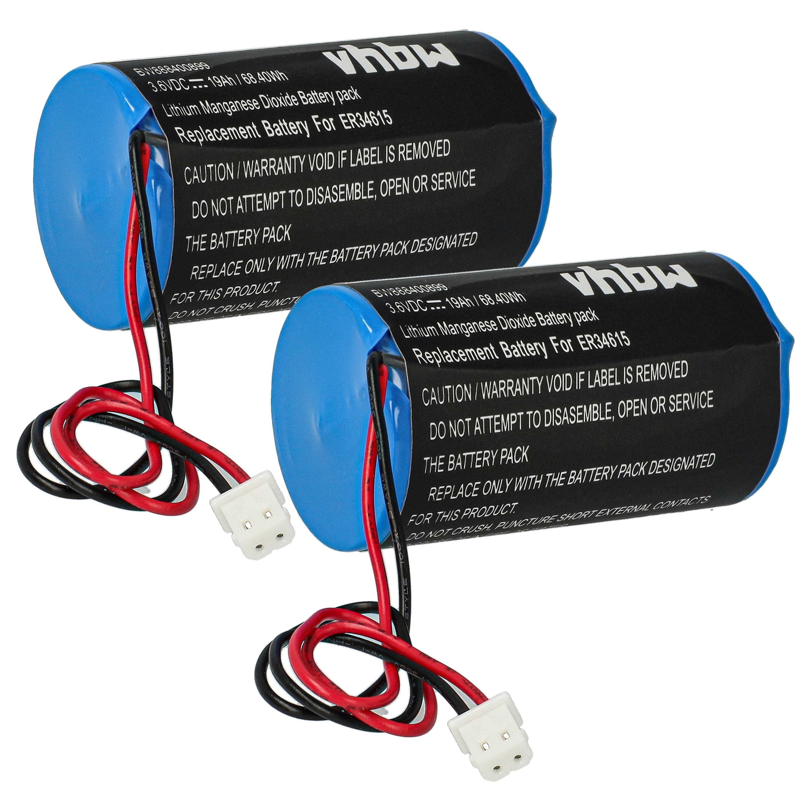 vhbw Batterie Ersatz für Eve ER34615-GL101 für Alarmanlage (19000 mAh, 3,6 Akku Batterie Li-Ion 19000 mAh (3,6 V, 2 St), Leistungsfähige Ersatz-Batterie für Alarm Control, Home Security