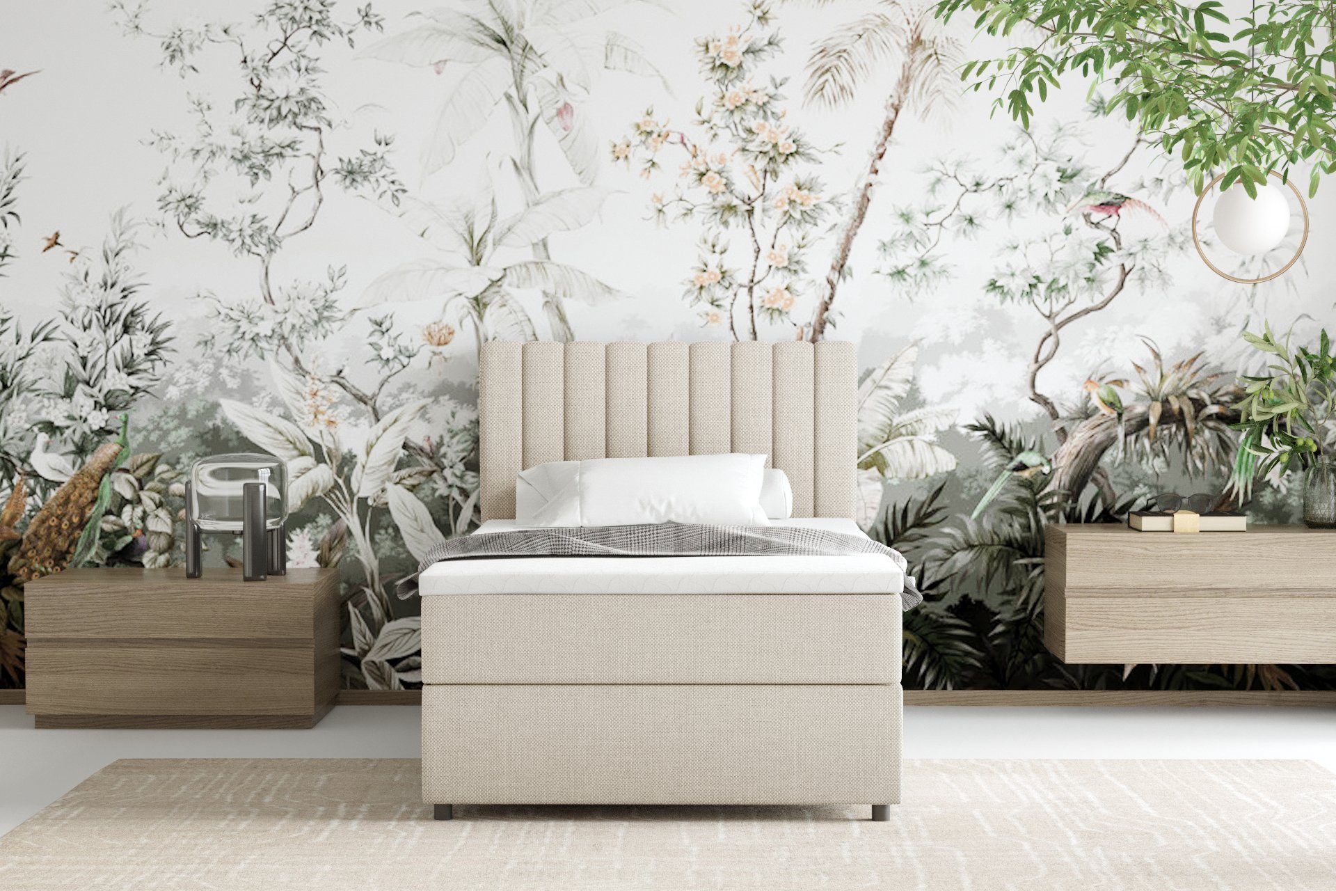 Homesy Boxspringbett EVEREST – Komfortables Einzelbett im modernen Trenddesign (Bett inkl. einem Bettkasten und Topper), Große Auswahl an Polsterfarben – Bild 4 von 5