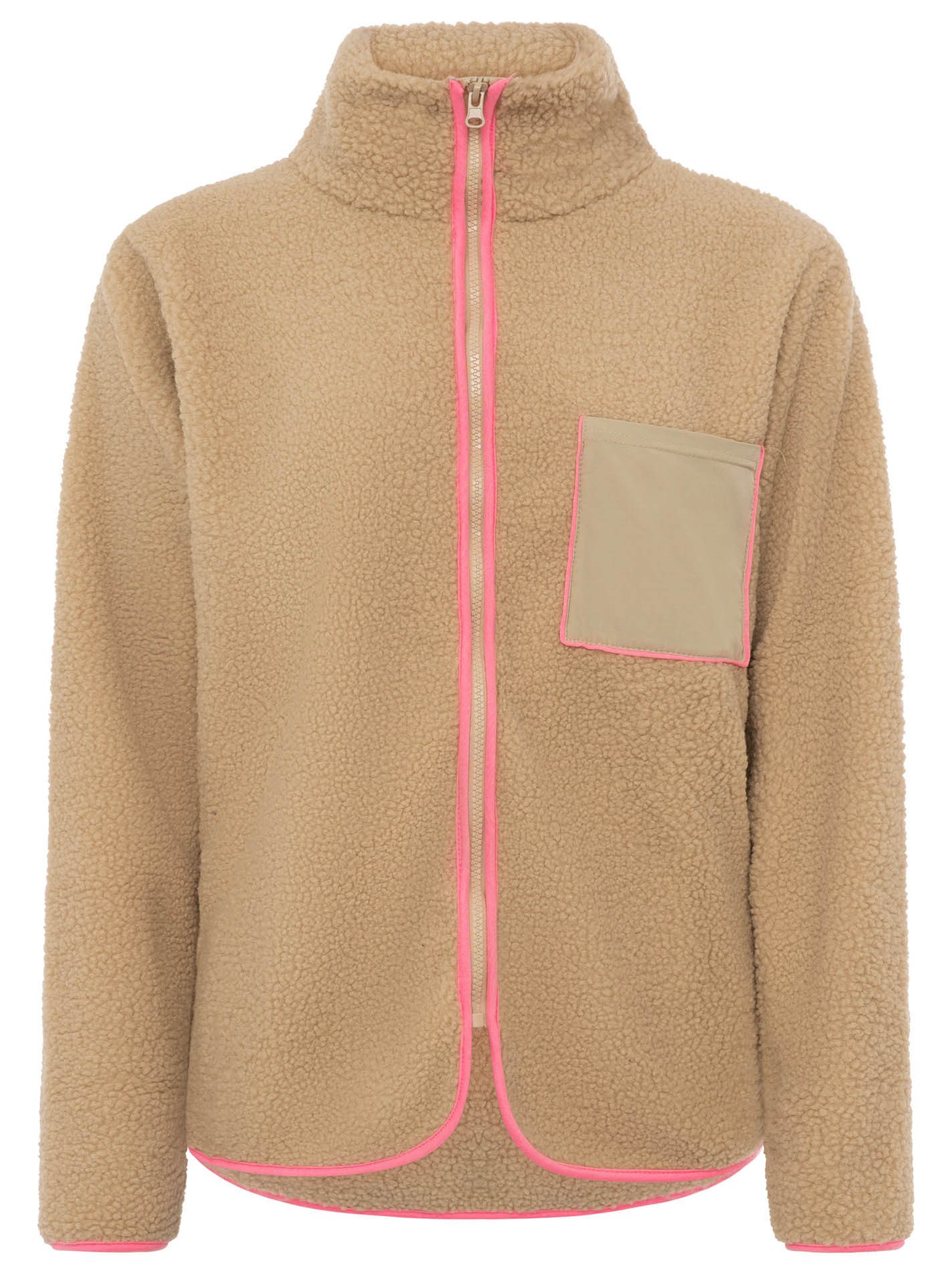 Zwillingsherz Bomberjacke "Classic" kuscheliges Teddy-Fleece, Kontrastdetails, Brutstasche, Stehkragen