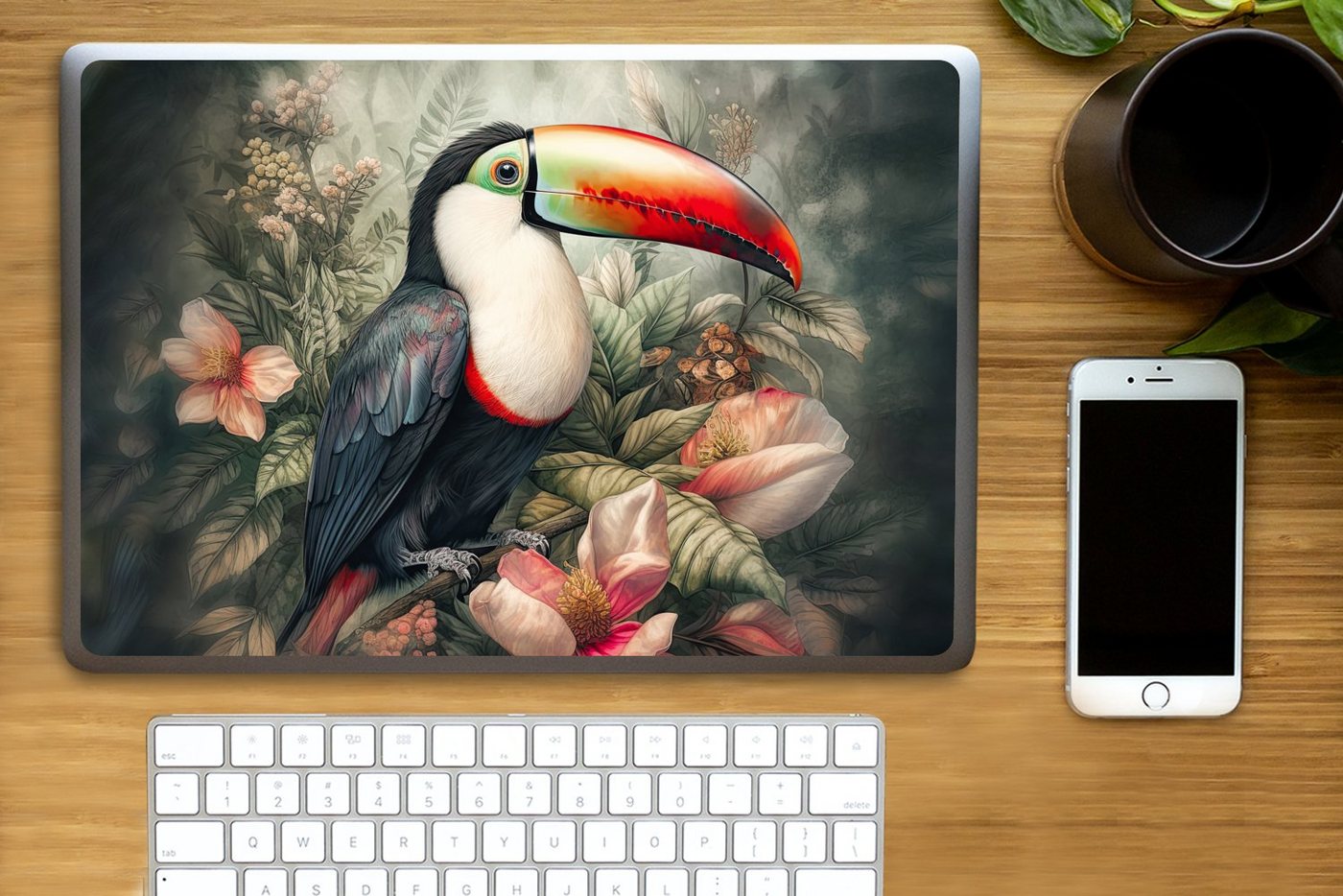 Thumbnail - MuchoWow Laptop-Aufkleber Tukan - Vögel - Blumen - Pflanzen - Tropisch