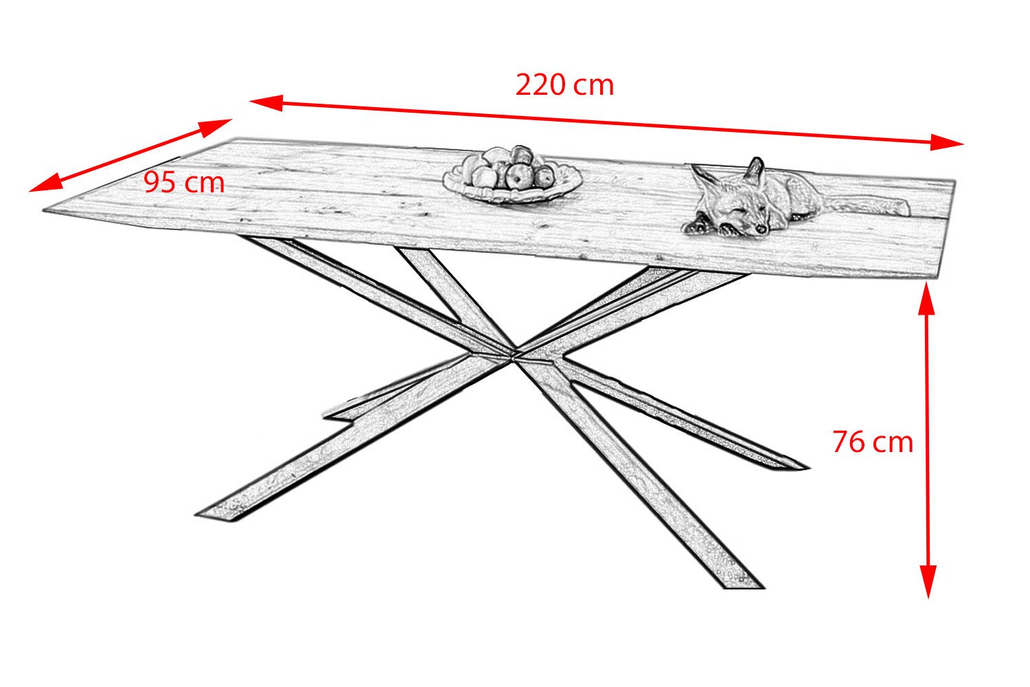 KAWOLA Esstisch YOSHA, Eiche massiv 220x95 cm