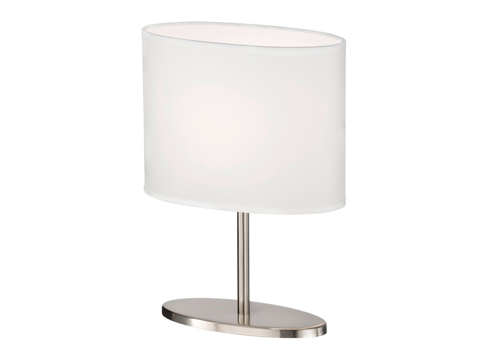 Warmweiß, Weiß Silber-Weiß LED Lampenschirm mit 27cm FHL Nachttischlampe, kleine LED Stoff oval, wechselbar, Höhe Designklassiker easy!