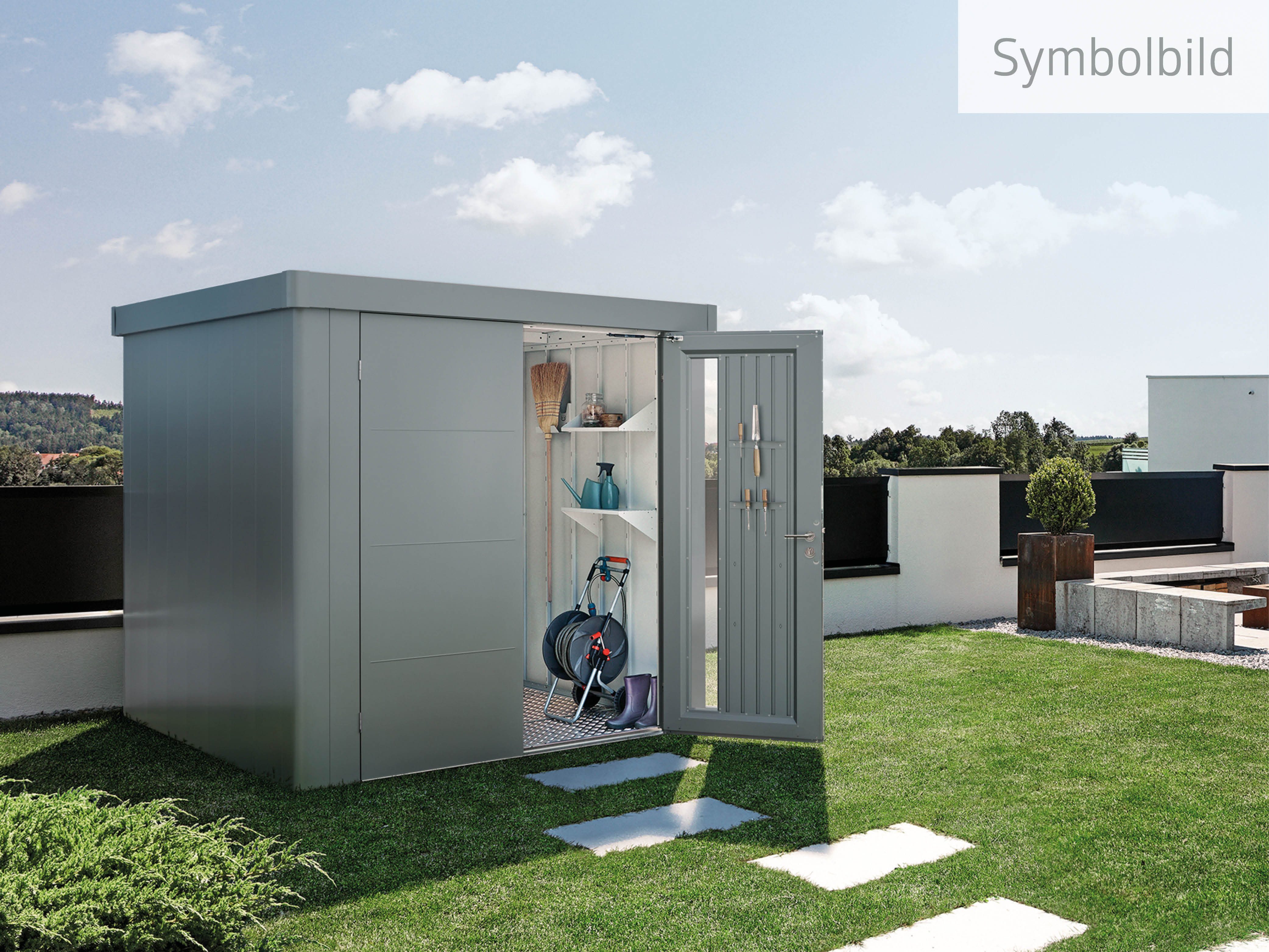 Biohort Gerätehaus Neo Gr. 1B, verschieden Farben, mit Standardtür, BxT: 236x180 cm, aus feuerverzinktem, polyamid-einbrennlackiertem Stahlblech