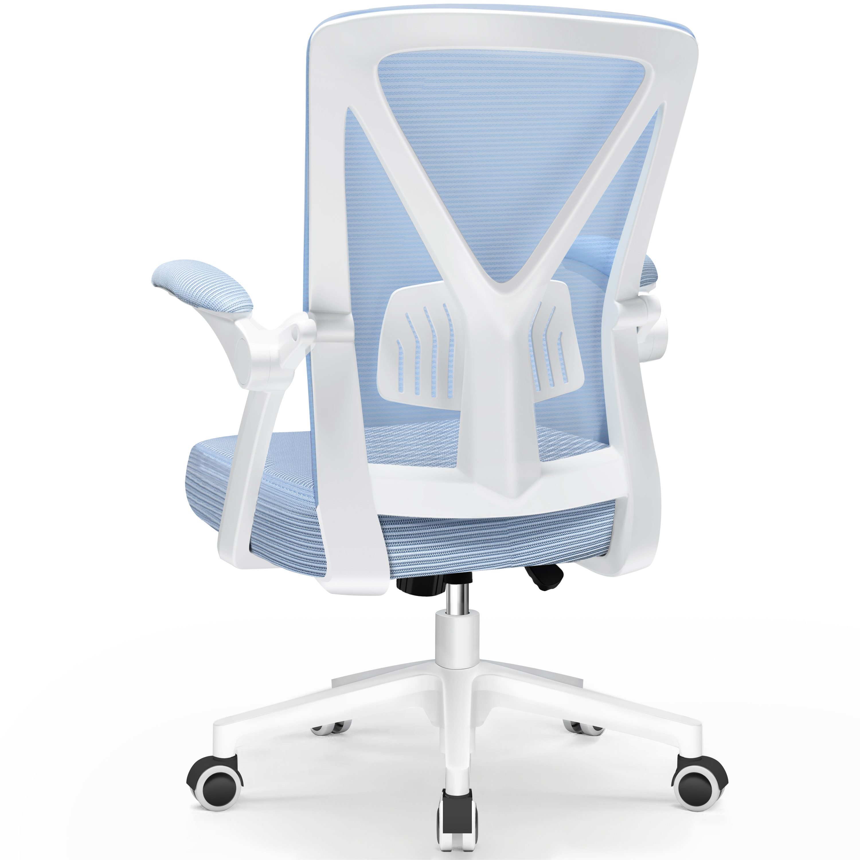 Adormii Bürostuhl Bürostuhl mit klappbaren Armlehnen,Ergonomischer Bürostuhl (Drehstuhl 360° mit Höhenverstellbarer Lendenwirbelstütze,Verstellbarer gepolsterten Armlehnen,Wippfunktion bis 125°,geräuscharmen Rollen,Höhenverstellbar), Atmungsaktiver Netzbezug, Hochwertiger Schaumstoff,Bis 150 kg