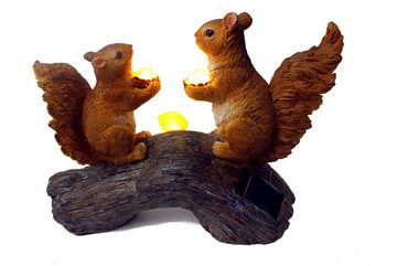Arnusa LED Solarleuchte Eichhörnchen Pärchen auf Baumstamm Solarlampe, Tageslichtsensor, LED fest integriert, warmweiß, Gartenfigur Tierfigur