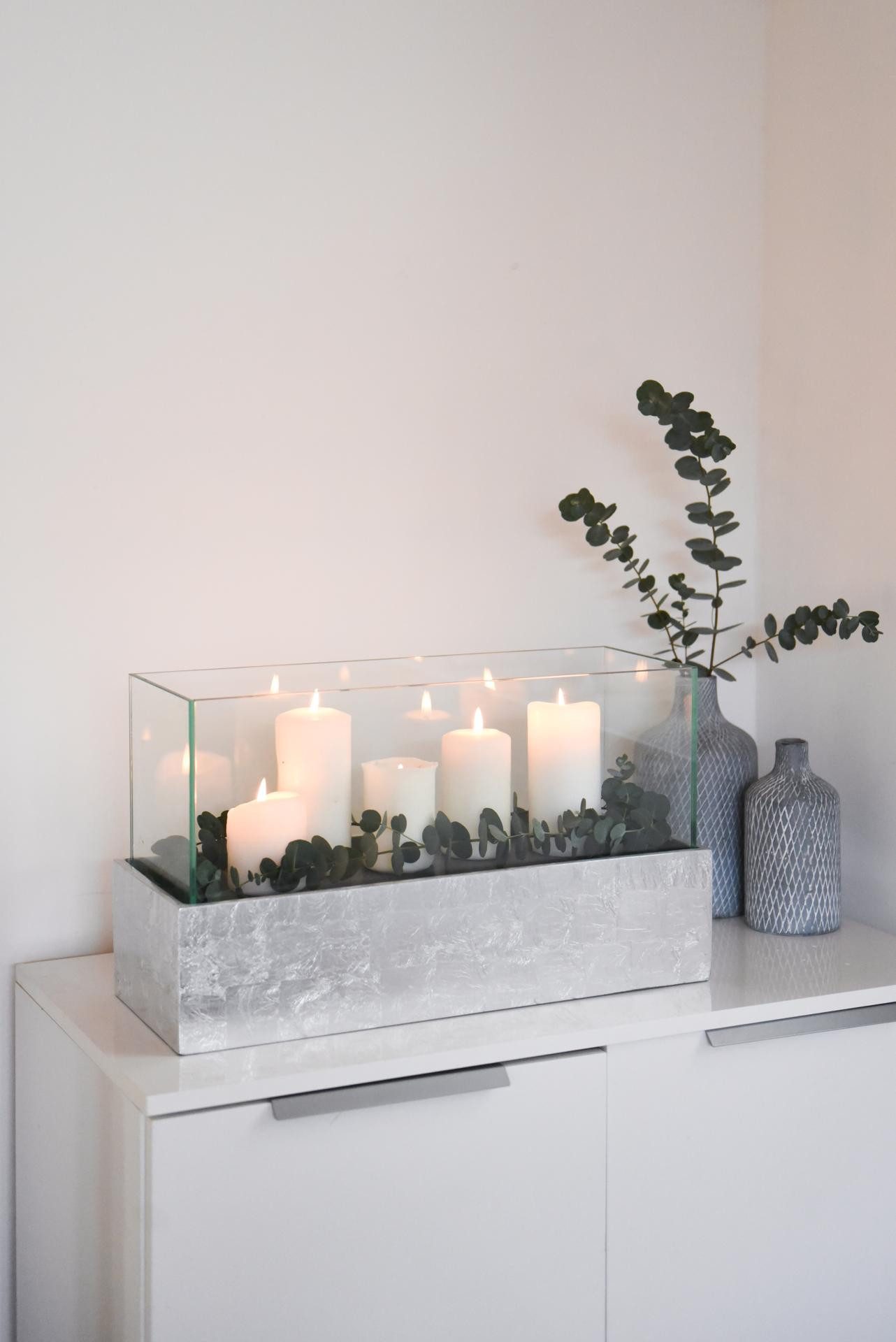 VIVANNO Windlicht Fiberglas CANDELITO Rechteckig - Blattsilber Hochglanz (1 St), 50x20x29 cm – Bild 3 von 5