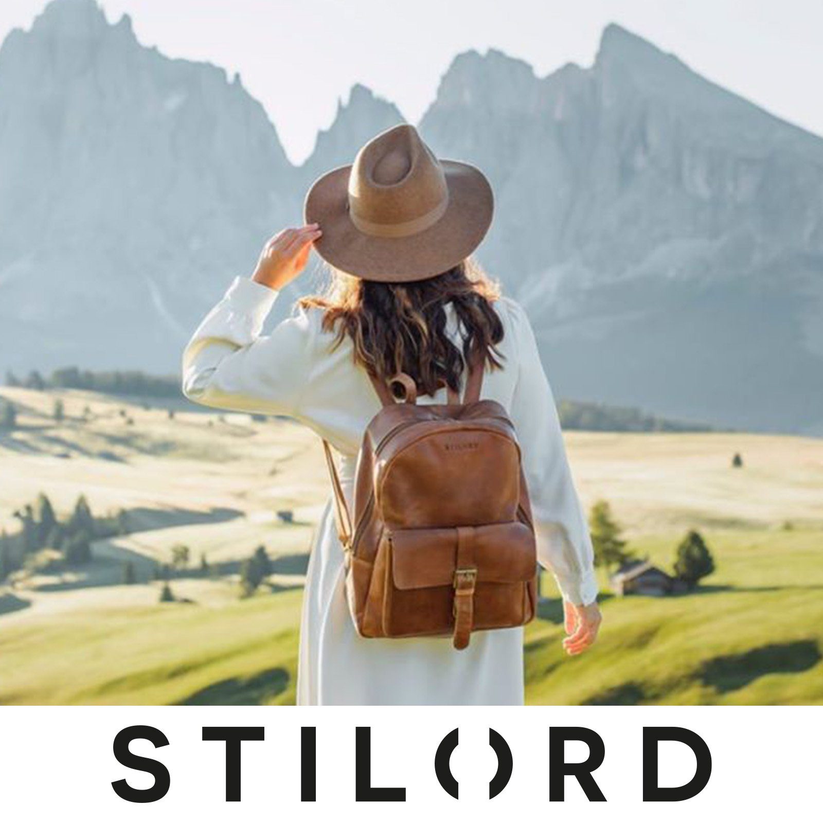 STILORD Notebook-Rucksack "Eloma" Vintage Lederrucksack Groß messina - braun