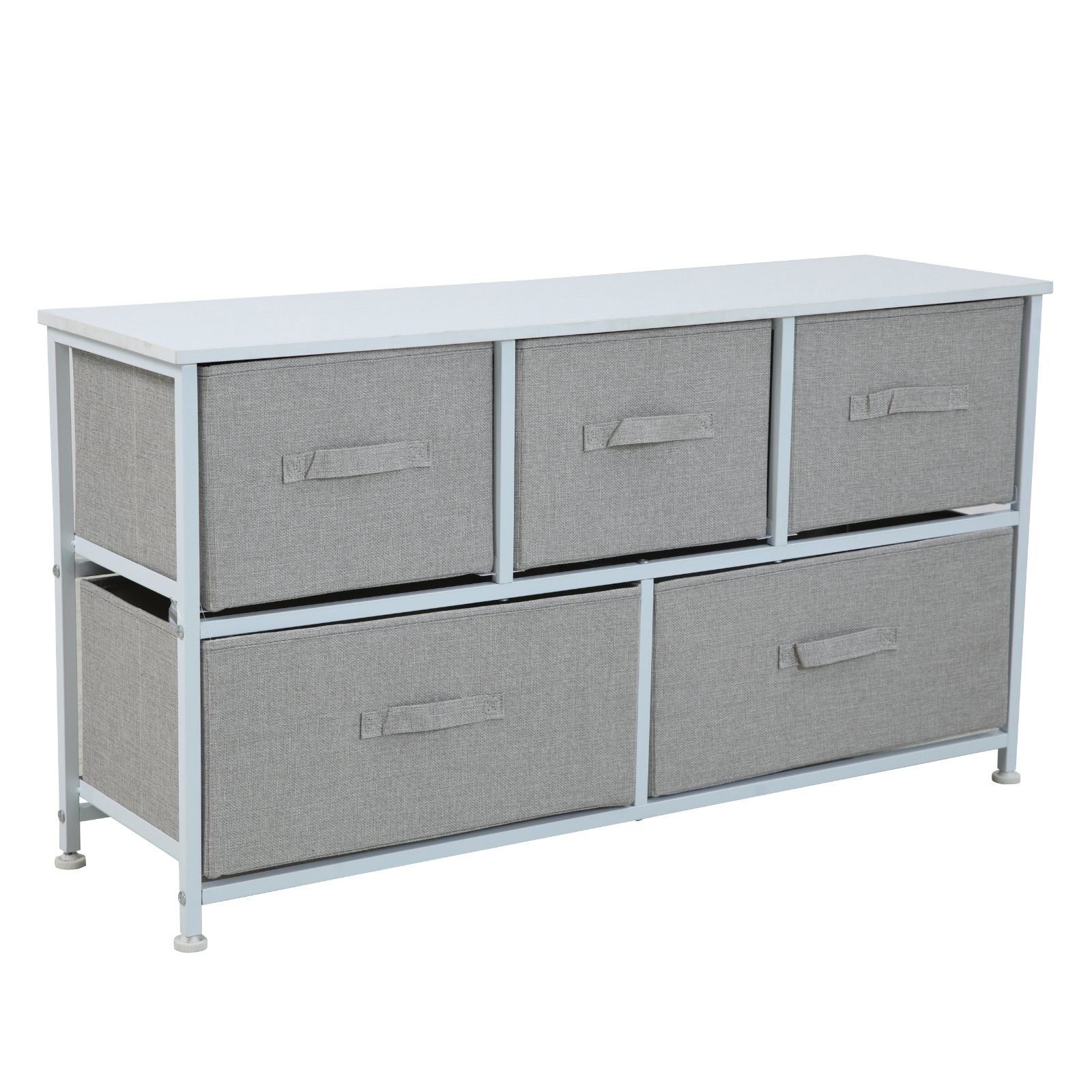 SVITA Sideboard TARO, Metallrahmen, Stoffschubladen, Stoff-Kommode, Weiß/Hellgrau