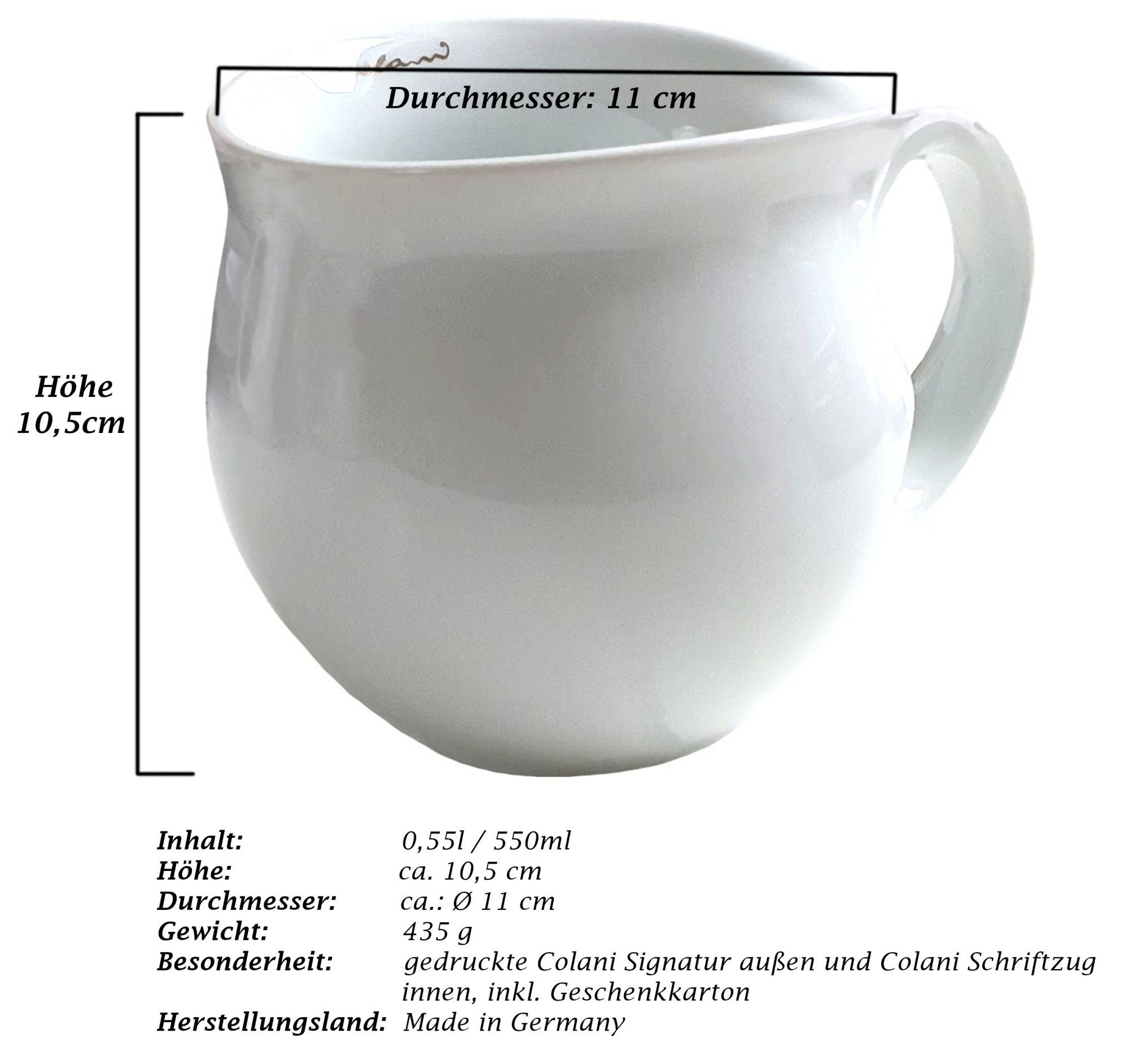 Colani Tasse Jumbotasse Kaffeeasse XXL Tasse Herz Gold 550ml, 1-tlg., Porzellan, Spülmaschinenfest, Signatur außen, Schriftzug innen, Geschenkkarton
