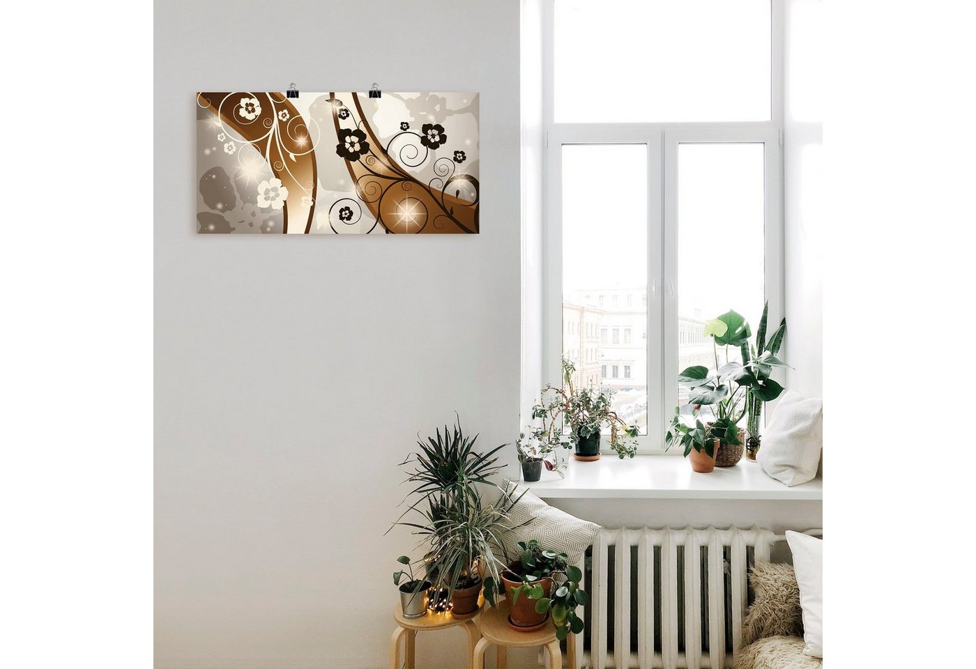 Artland Wandbild »Braune Wirbel mit Blumen«, Muster (1 Stück), in vielen Größen & Produktarten -Leinwandbild, Poster, Wandaufkleber / Wandtattoo auch für Badezimmer geeignet-kaufen