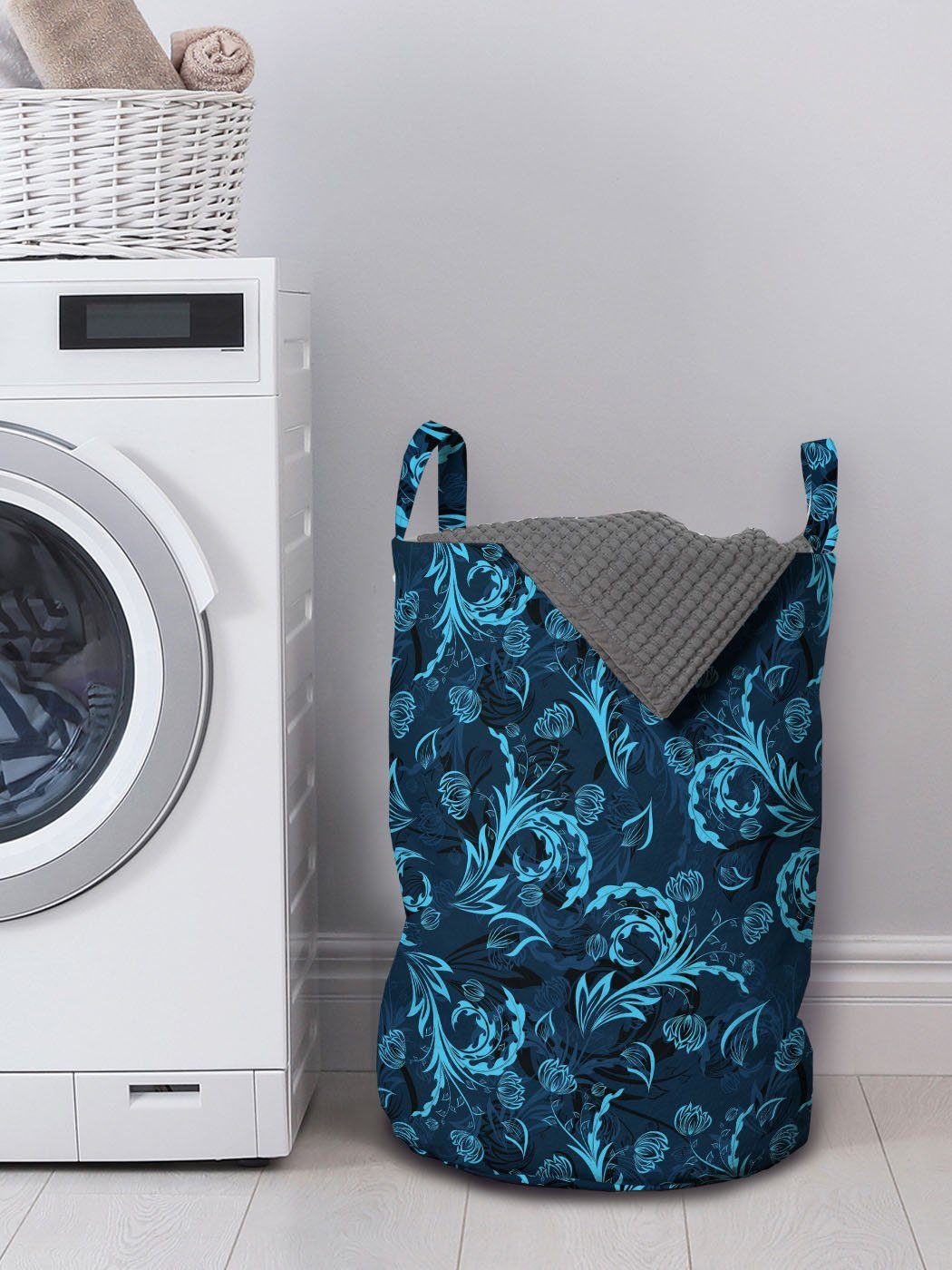 Abakuhaus Wäschesäckchen Wäschekorb mit Griffen Damast spornte Blau Kordelzugverschluss Zusammenfassung für Waschsalons