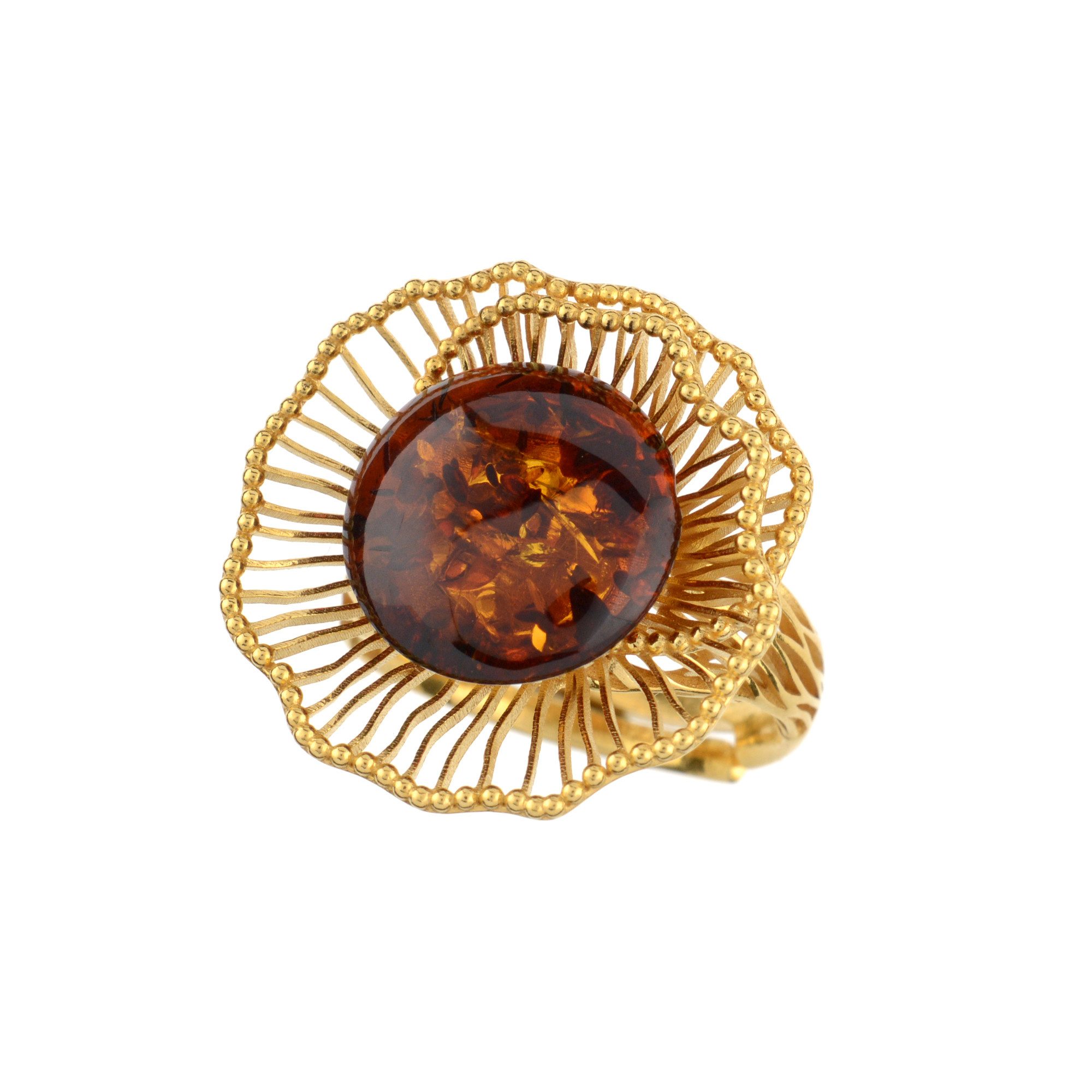 Cavill Solitärring Ring Baldischer Cognac-Bernstein 3,25 ct, 925 Sterlingsilber Vergoldet (1-tlg)