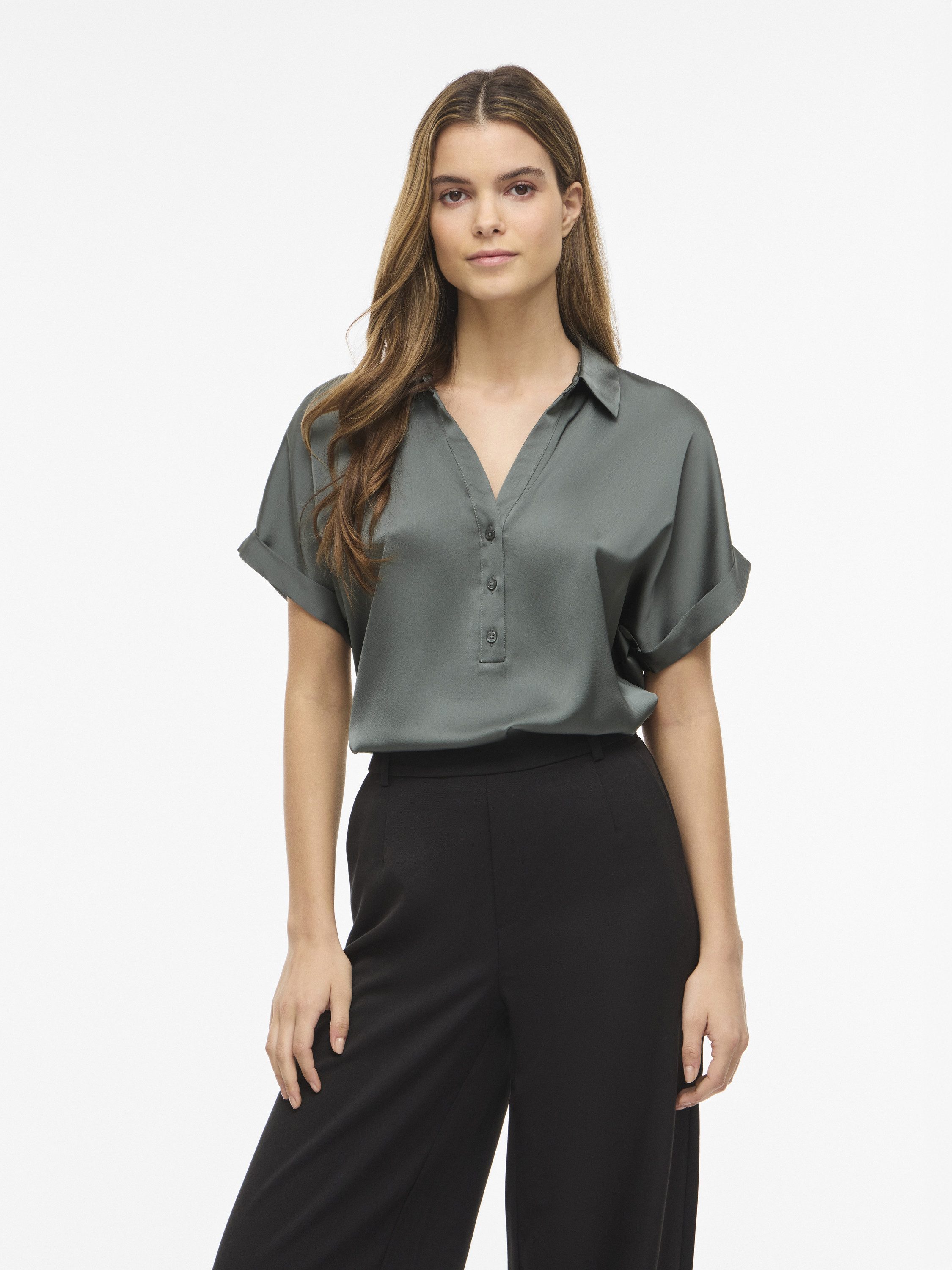 Vila Kurzarmbluse VIENNA RAVENNA S/S TOP - NOOS Kunstfaser, regular fit