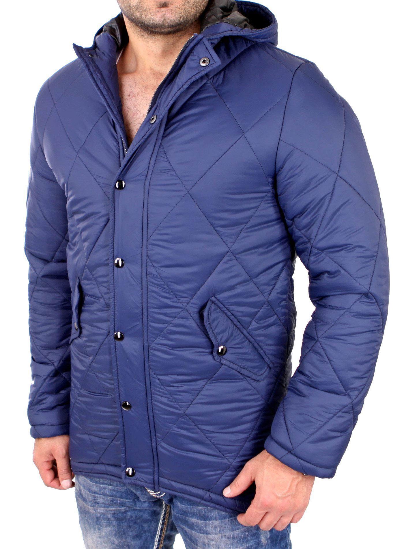 gesteppte Reslad navyblau Herren mit Winterjacke Reslad Stepp Kapuzen Anorak warme Jacke Parka Jacke RS-501 Winterjacke Kapuze