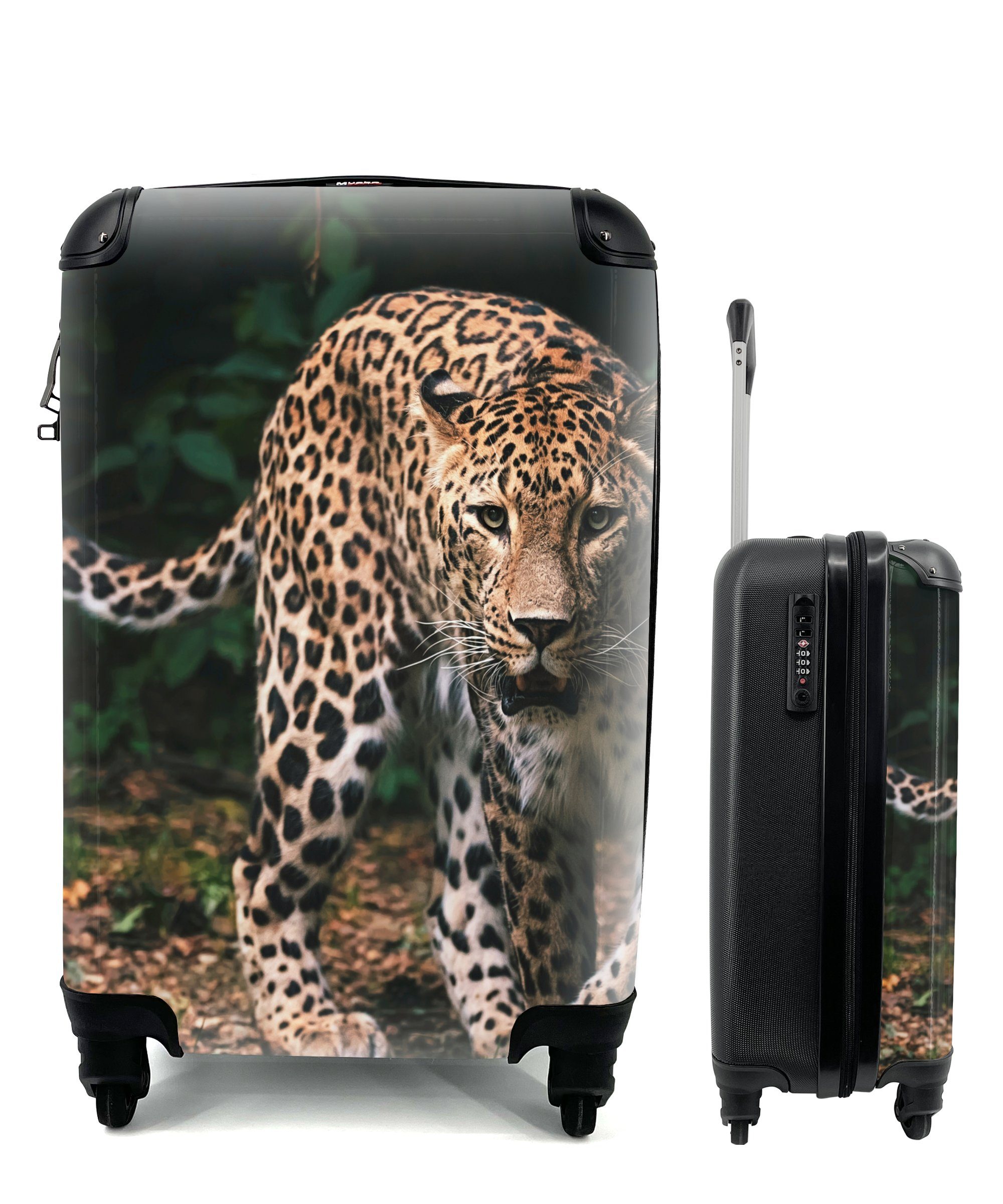 MuchoWow Handgepäckkoffer Wildtiere - Leopard - Dschungel - Natur, 4 Rollen, Reisetasche mit rollen, Handgepäck für Ferien, Trolley, Reisekoffer