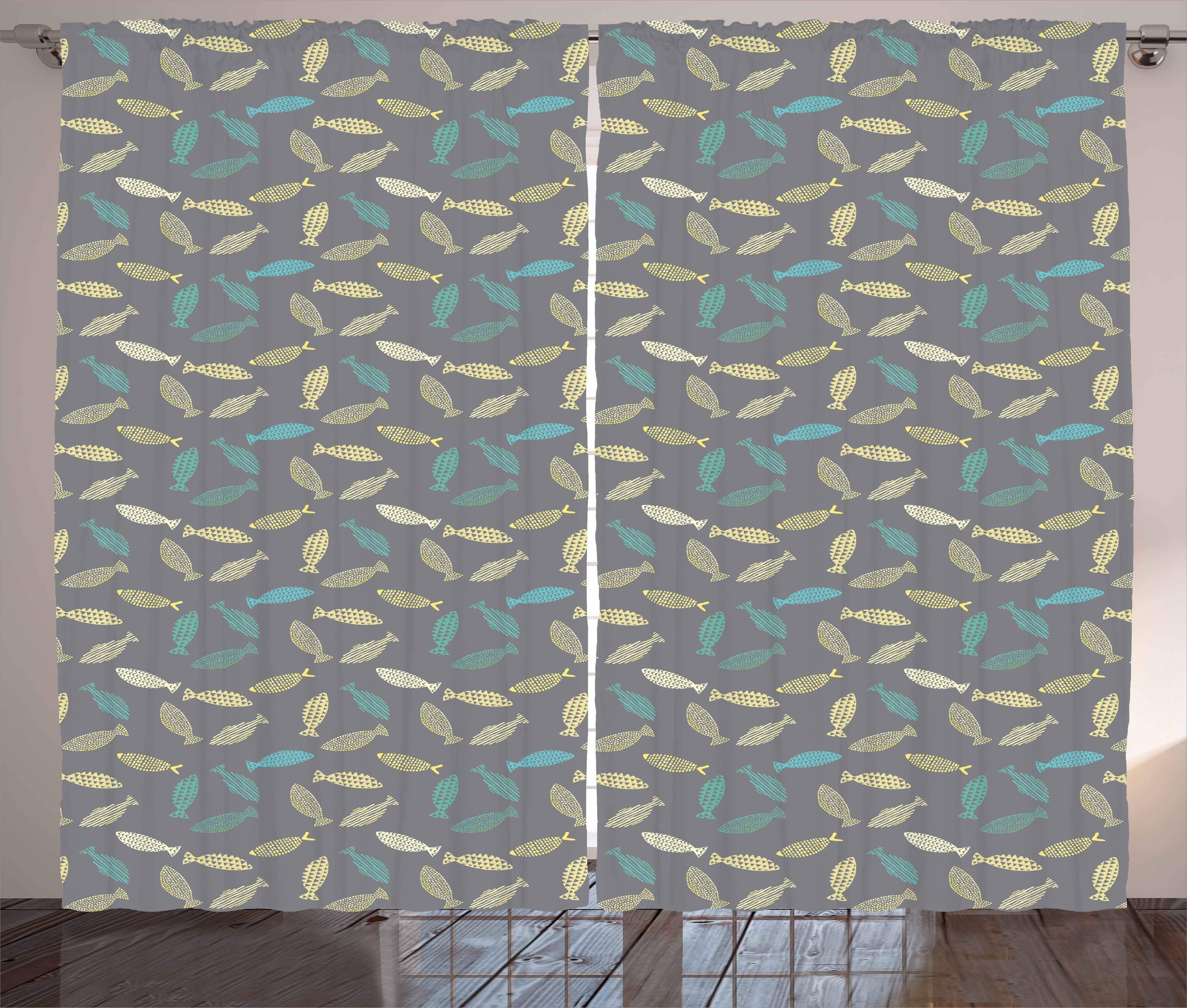 Gardine Schlafzimmer Kräuselband Vorhang mit Schlaufen und Haken, Abakuhaus, Fisch abstrakte Fische