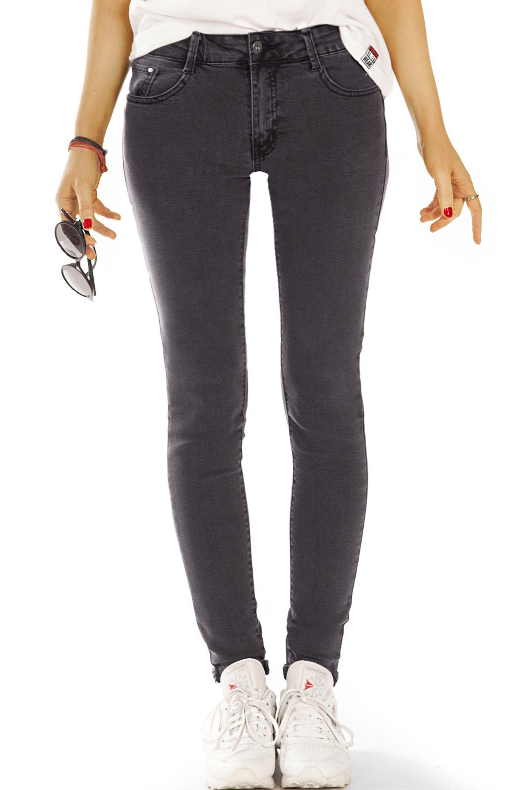 Skinny-fit-Jeans dungelgraue Damenjeans, medium waist Röhrenhose günstig online kaufen