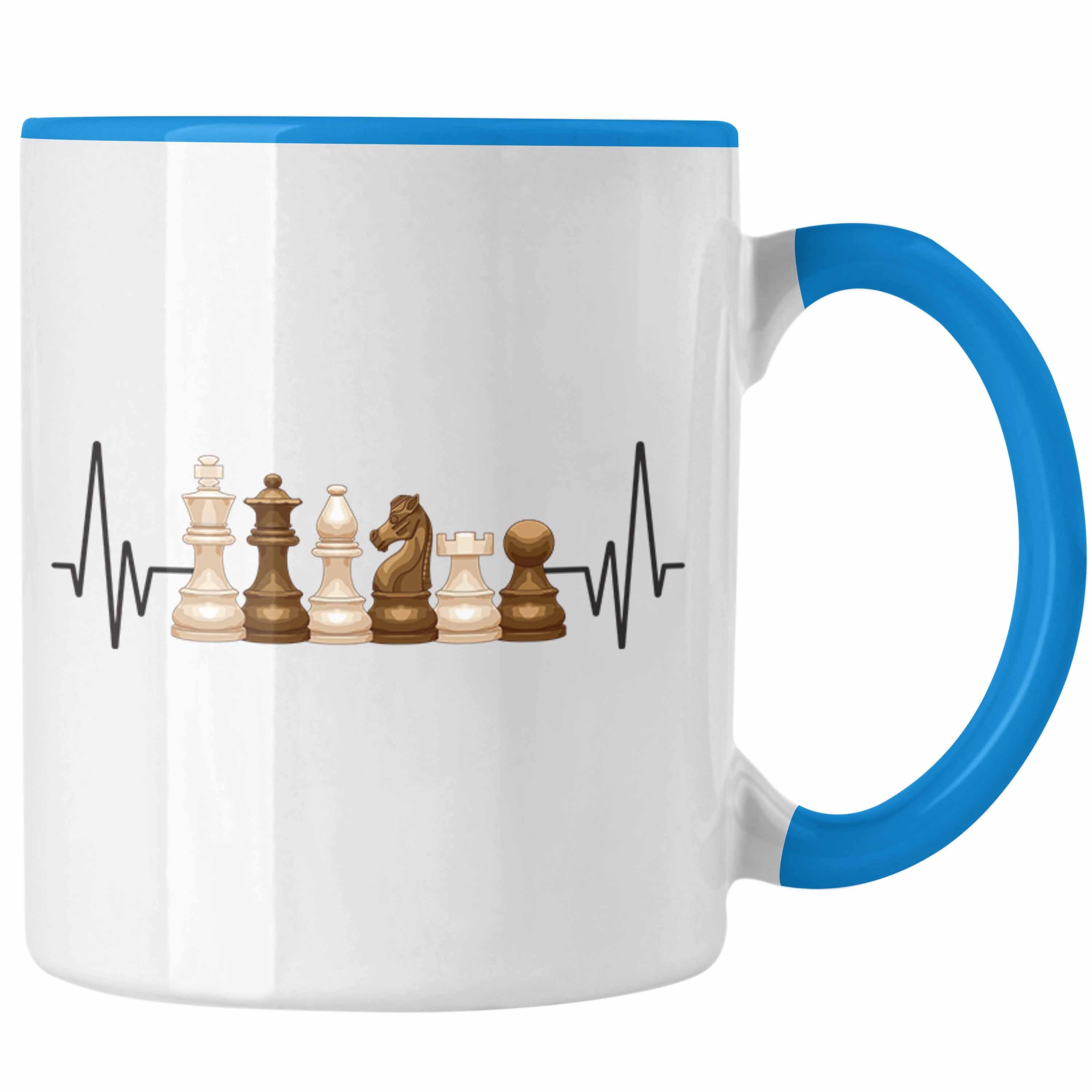 Trendation Blau Tasse Herzschlag Tasse Trendation für Schach Schachspieler - Hobby Geschenk