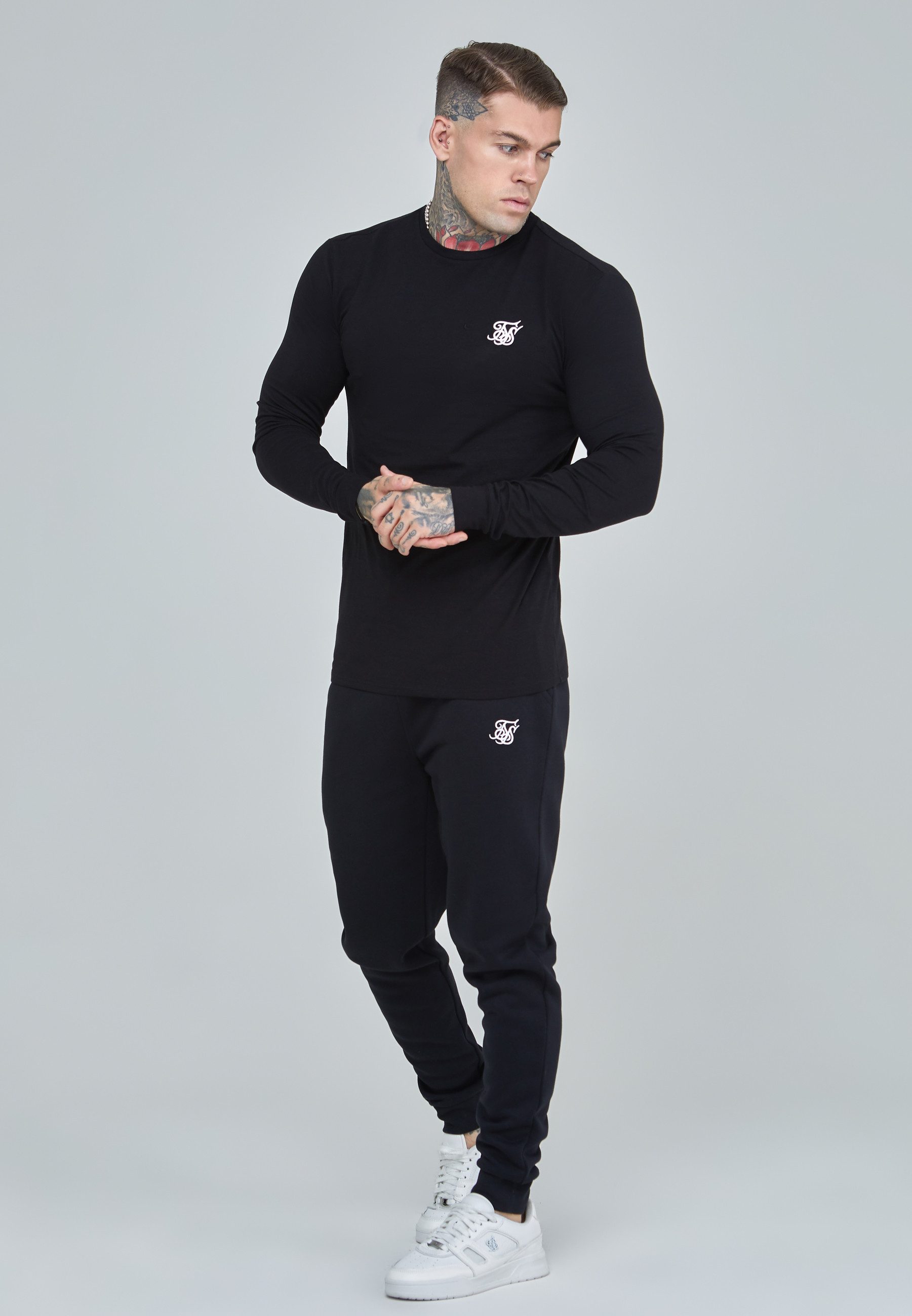 Siksilk Langarmshirt SikSilk Herren Schwarzes Essentials Langarm T-Shirt günstig online kaufen