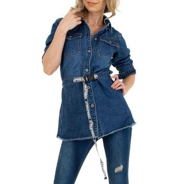 Ital-Design Hemdbluse Damen Freizeit Hemd Jeansstoff Hemdbluse in Blau