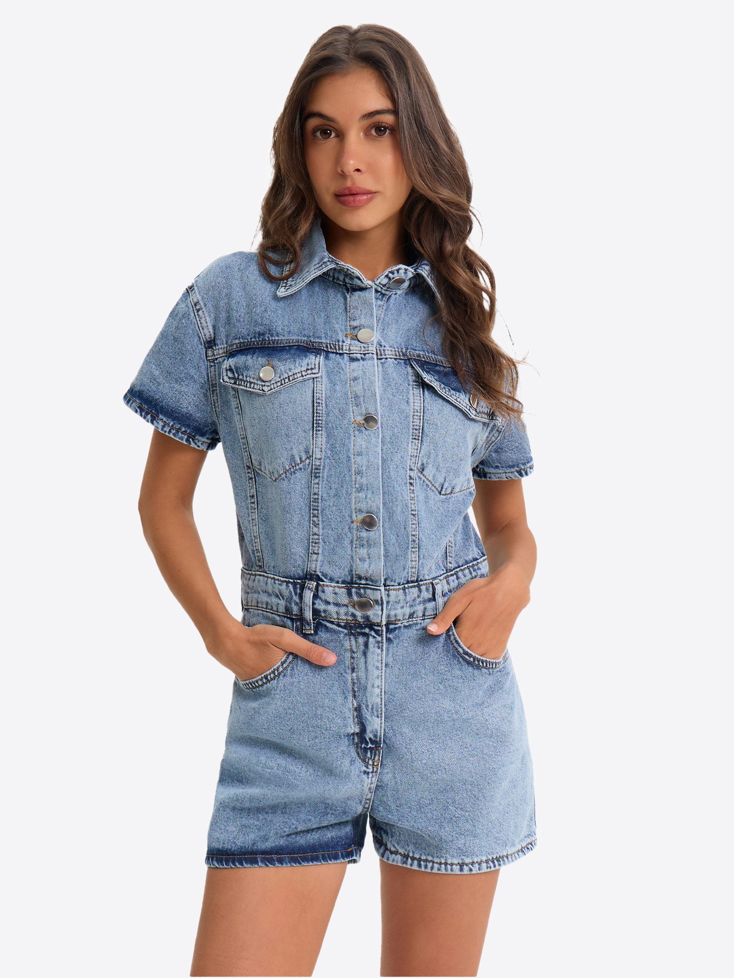 Imily Bela Jumpsuit Damen Jeans-Overall (Packung, 1-tlg., 1per-Pack) mit Taschen