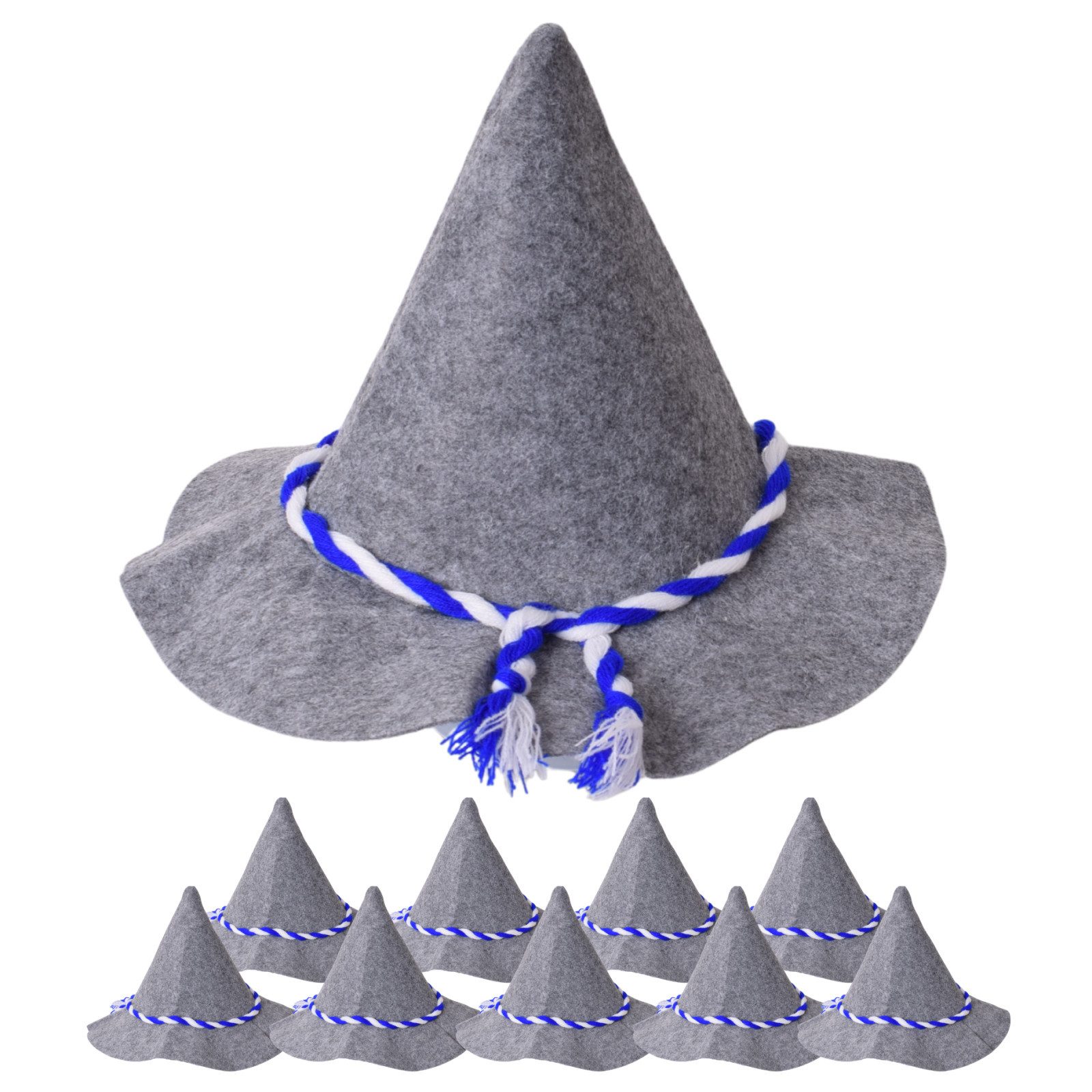 TE-Trend Trachtenhut Seppelhut Wiesn Hut Traditionell mit Kordel (10-St) Ideal für Fasching oder Karneval