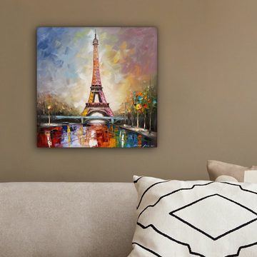 OneMillionCanvasses® Leinwandbild Eiffelturm - Ölgemälde - Paris, (1 St), Leinwand Bilder für Wohnzimmer Schlafzimmer, 20x20 cm