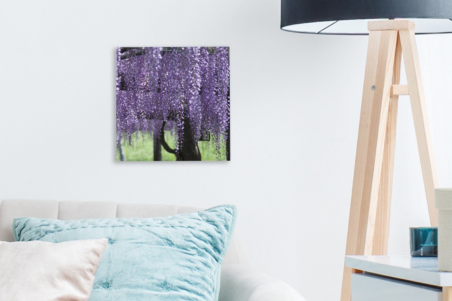 OneMillionCanvasses® Leinwandbild Lila Glyzinie (1 mit Wohnzimmer für Bilder Schlafzimmer Leinwand grünem Hintergrund, St)