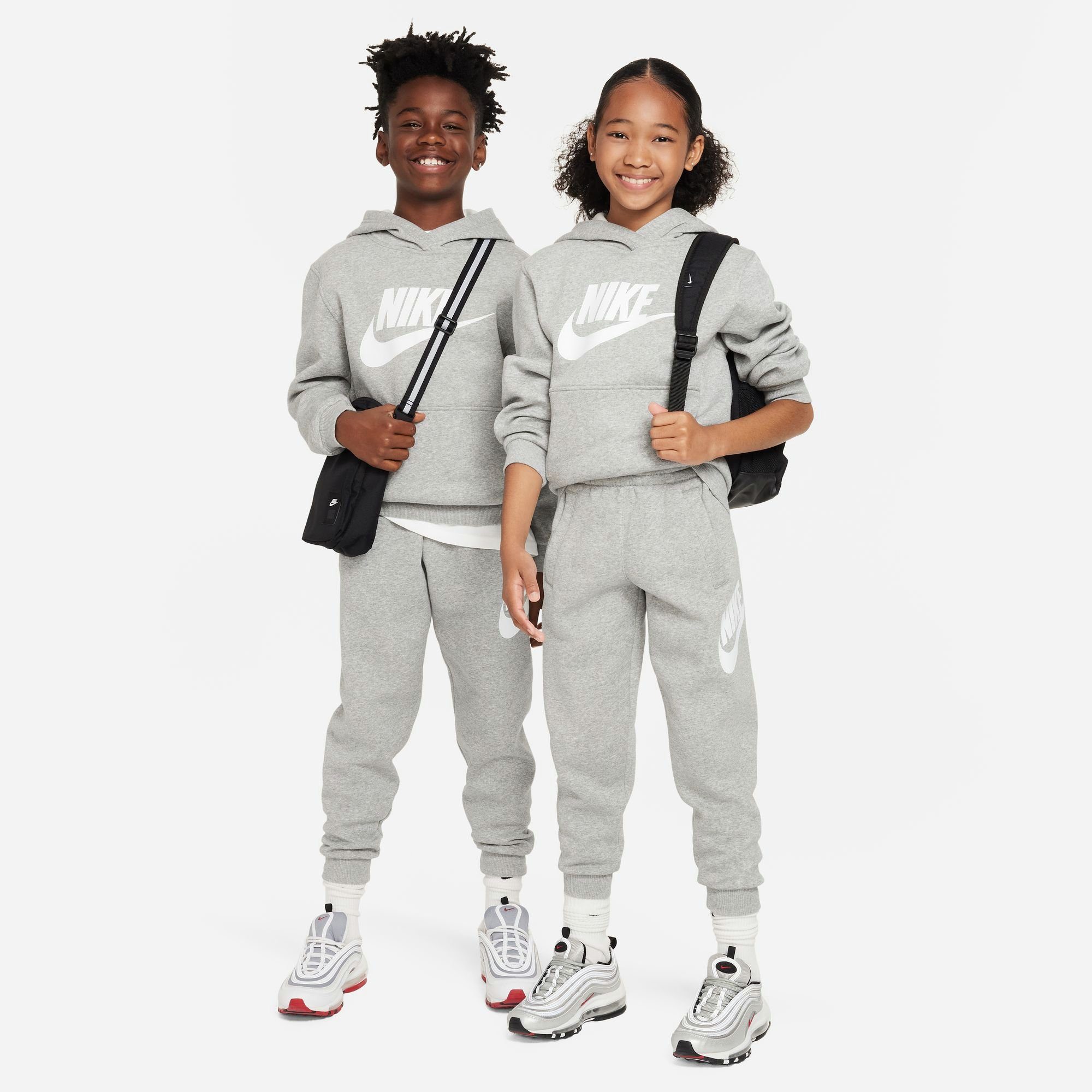GREY BIG Nike HOODIE HEATHER/WHITE Sportswear CLUB KIDS' FLEECE DK Kapuzensweatshirt
