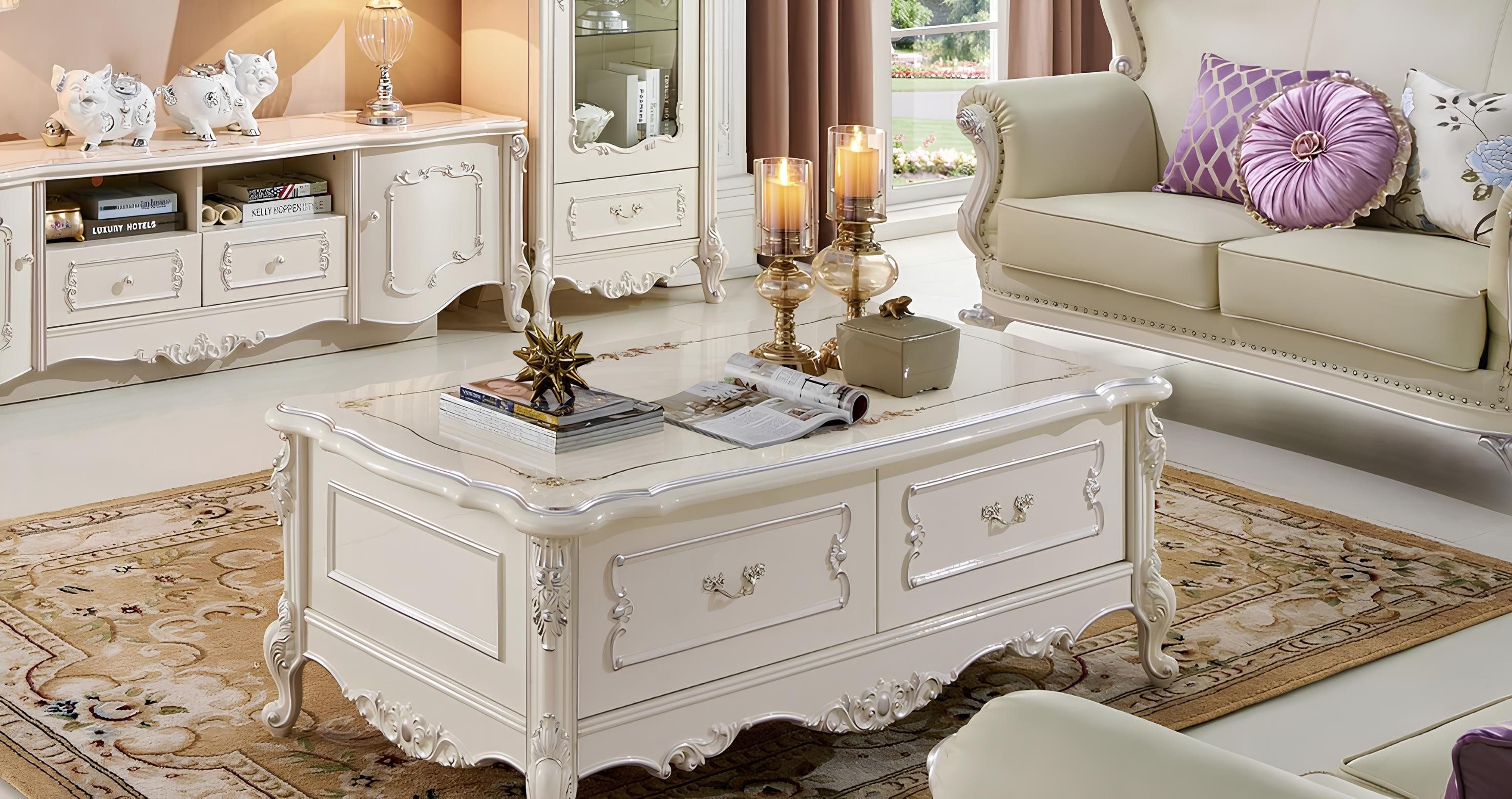 Xlmoebel Couchtisch Wohnzimmertisch aus Echtholz im klassischen Barock-Rokoko-Stil (1-St., Couchtisch), Hergestellt in Europa
