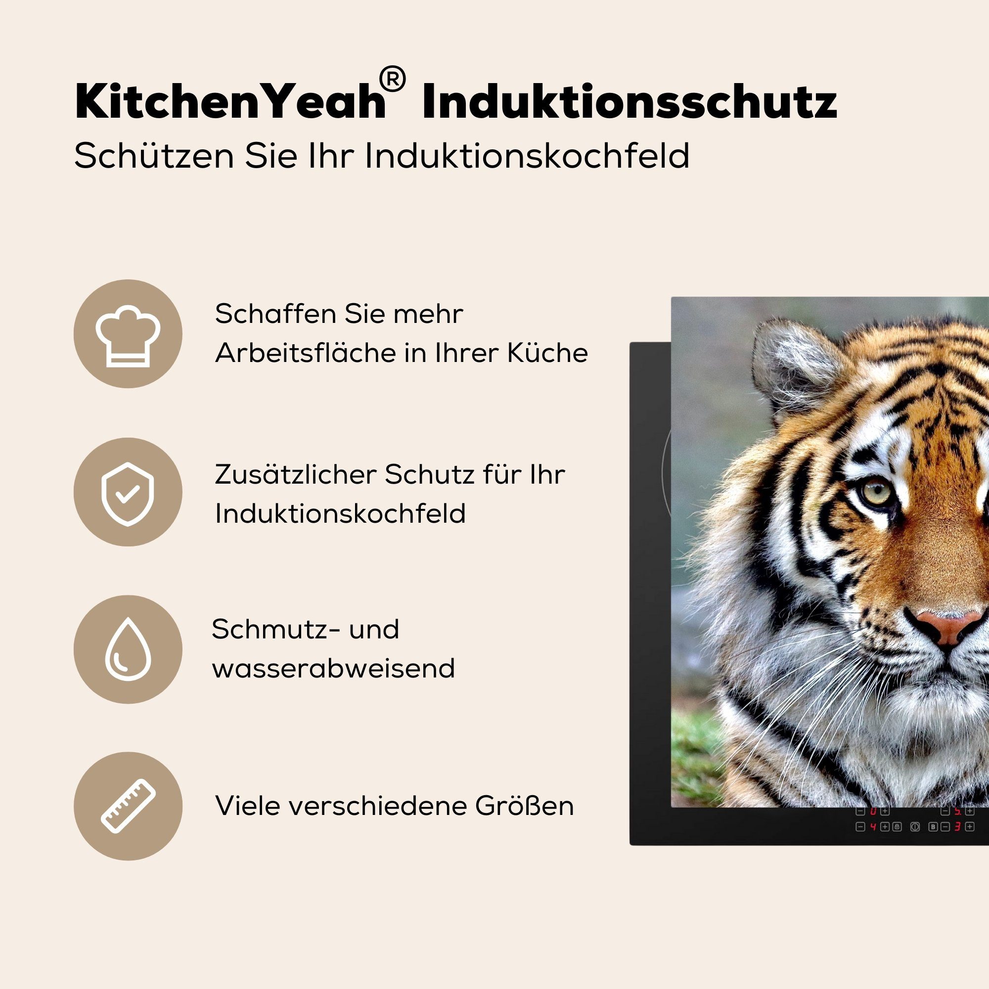 MuchoWow Herdblende-/Abdeckplatte Tiger - Jung - cm, Vinyl, Ceranfeldabdeckung, für küche Tiere, (1 Arbeitsplatte 78x78 tlg)