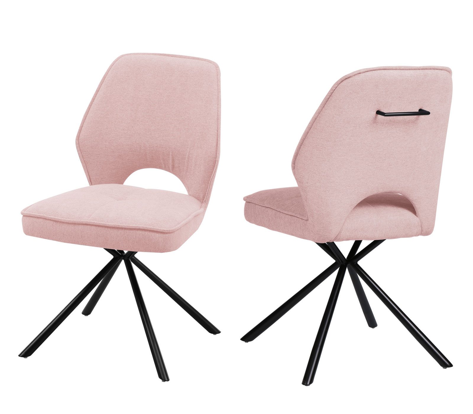 Möbel Akut Polsterstuhl 2er Set Stuhl Nele Stoff pink 180° drehbar Gestell Metall schwarz