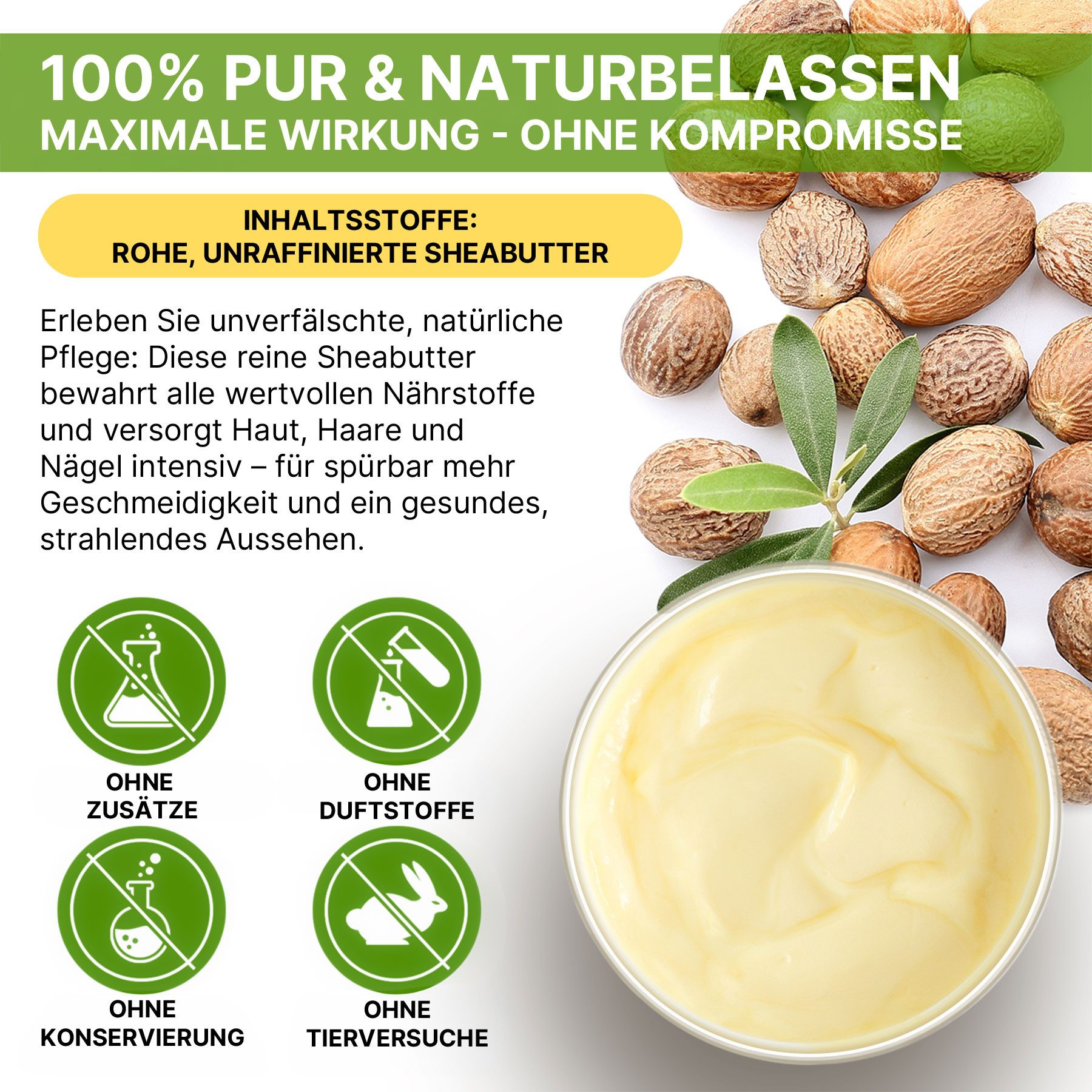 ALIVER Körpercreme Shea Butter Körperbutter 100% Rein Naturbelassen Gesicht Hautpflege, 1-tlg., Hautpflege, Tagescreme, Haarpflege, Gesichtscreme