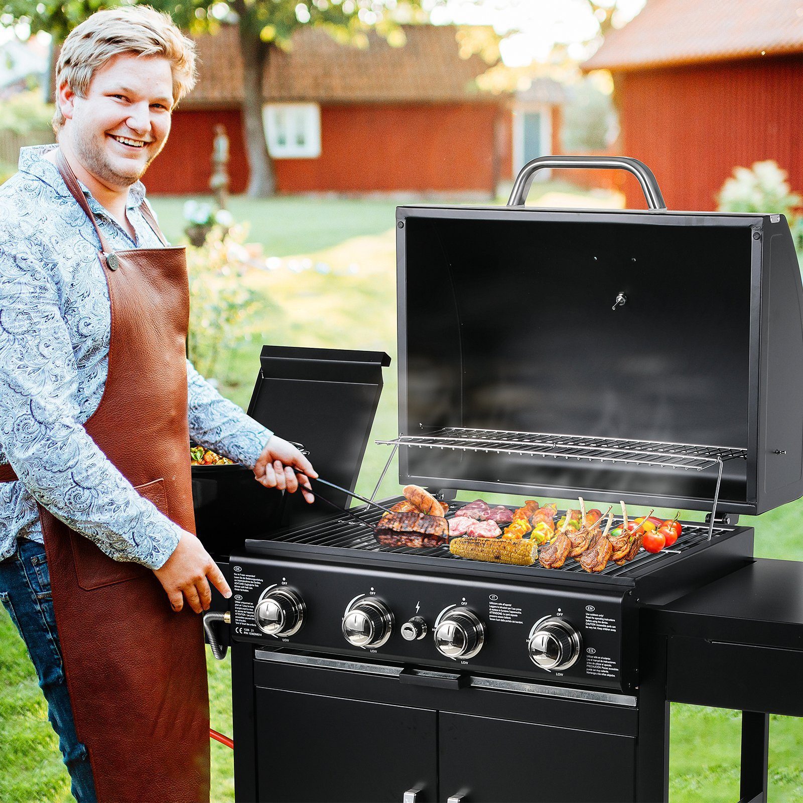 TLGREEN Camping-Gasgrill Brenner Gasgrill,Hochleistungsbrenner, Impulszünd, BBQ Grillwagen 4+1