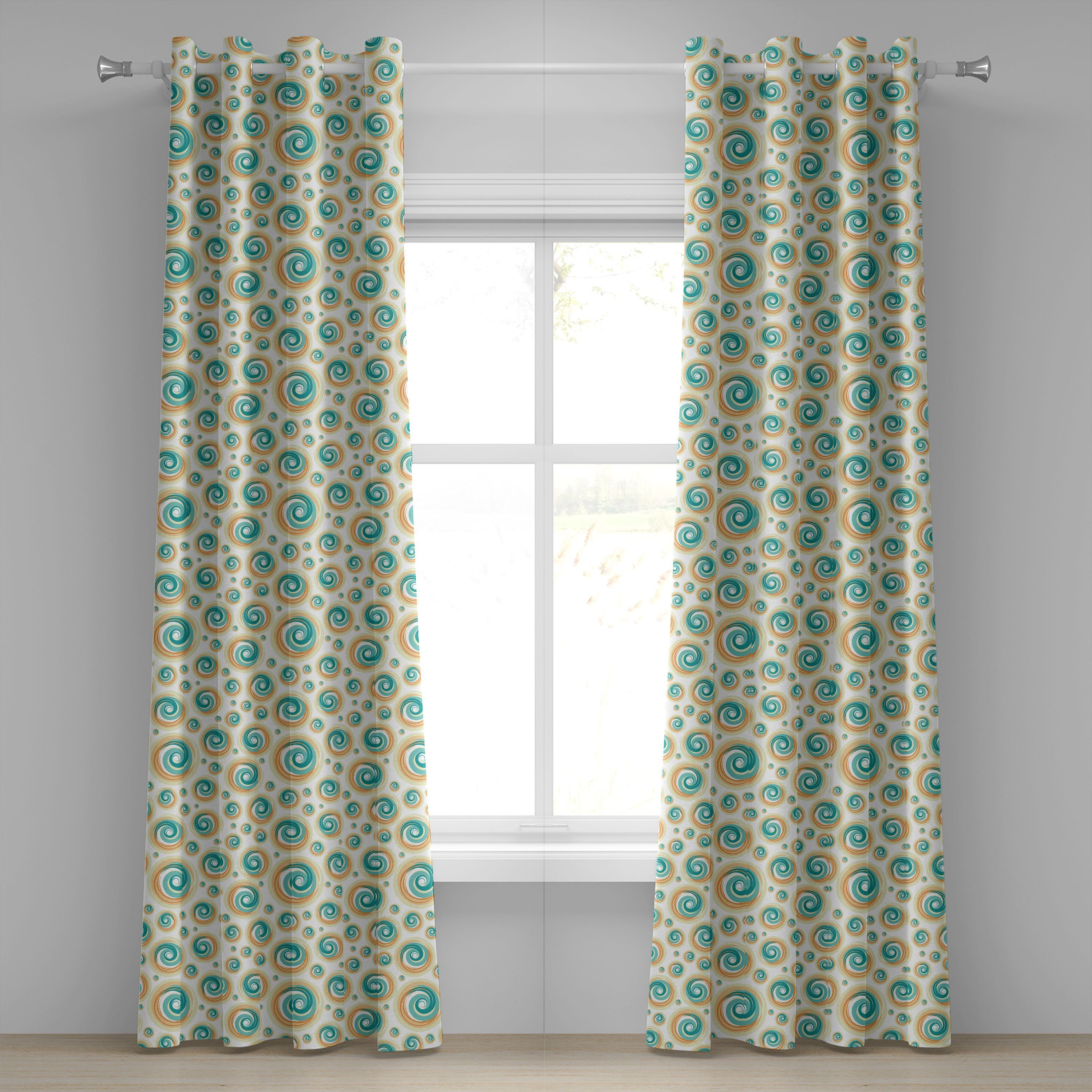 Geometrisch 2-Panel-Fenstervorhänge Dekorative Abakuhaus, Kreis Schlafzimmer für Gardine Tile Wohnzimmer, Spiral